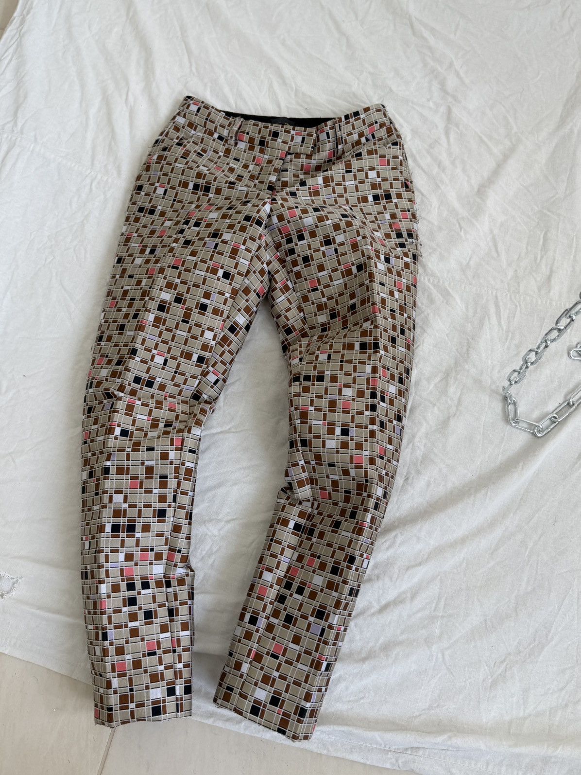 Fendi FENDI Italy Women's Geometric Pixel Grid Trousers Pants Silk Size 26" / US 2 / IT 38 - 9 Thumbnail