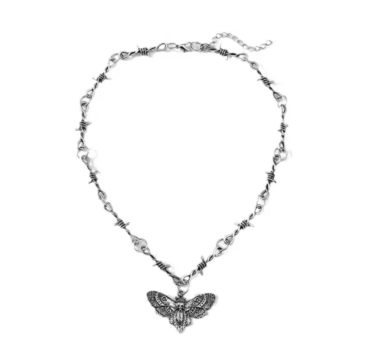 Jewelry Chrome Necklace Spike Post Barb Wire Punk Butterfly Chain Size ONE SIZE - 2 Thumbnail