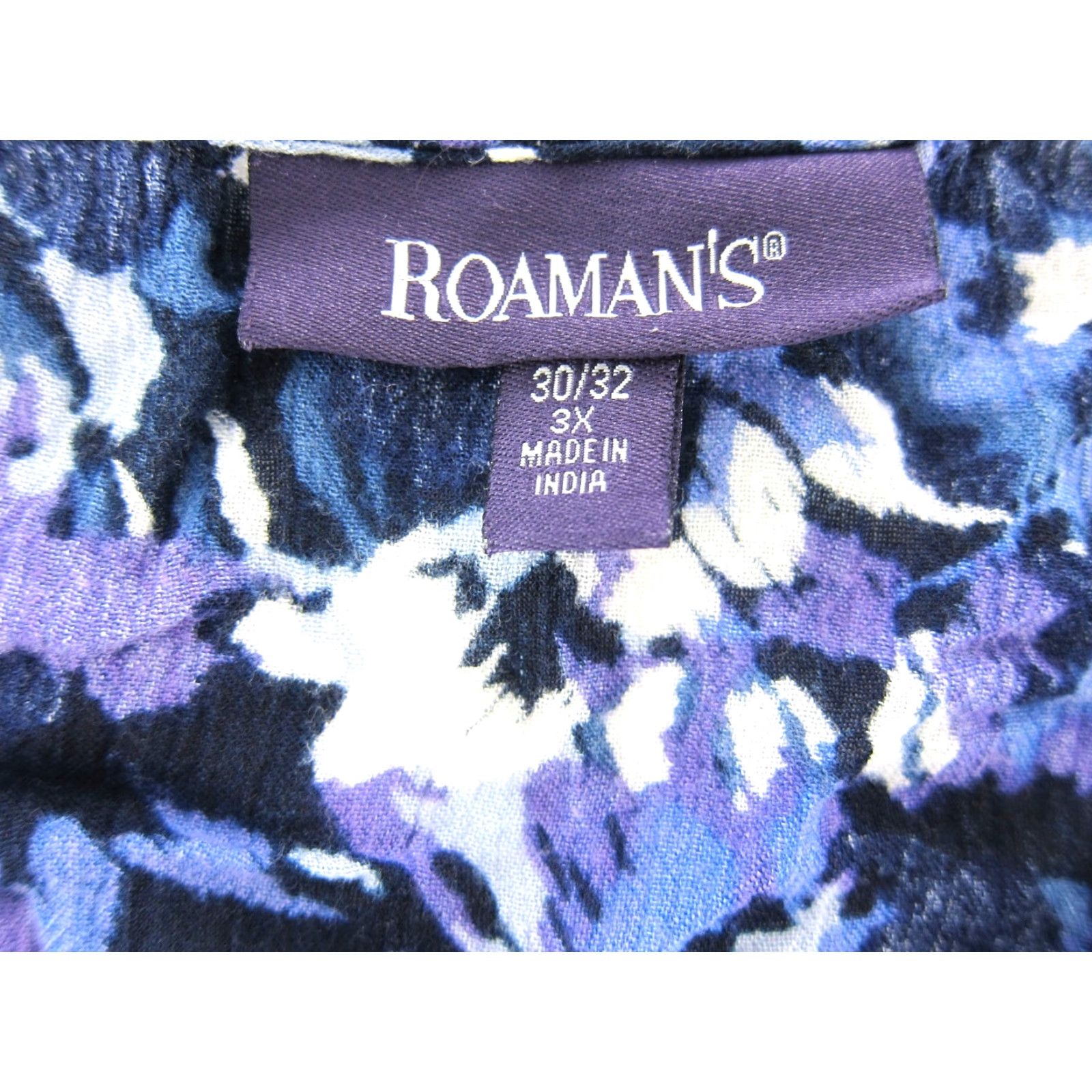 Vintage Roaman's 100% Rayon Kaftan Maxi Dress Short Sleeve 3X Blue White Purple Women's? Size 40" / US 18 - 3 Thumbnail