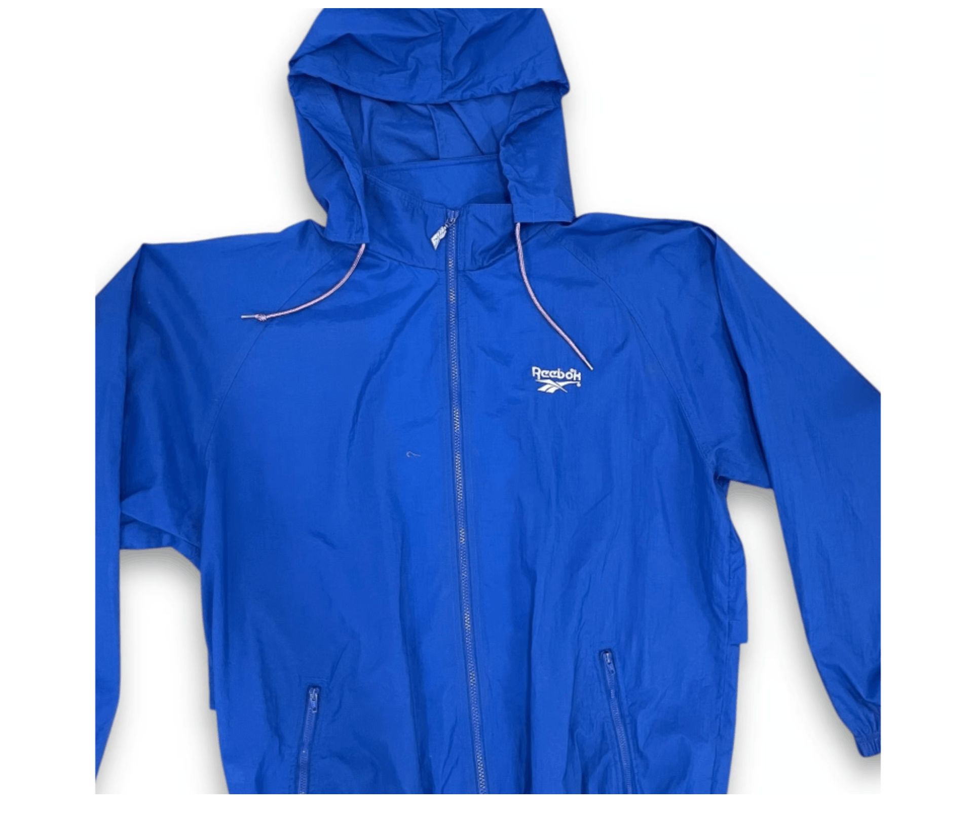 Reebok Vintage 1990s Reebok Blue Windbreaker Jacket Removable Hood Size US L / EU 52-54 / 3 - 6 Thumbnail