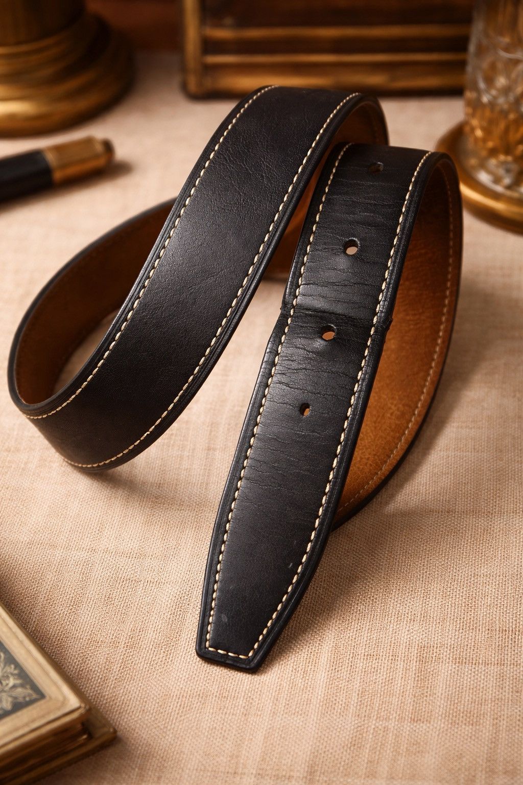 Coach Coach Black Leather Belt Contrast Stitch Silver Buckle 80cm Size 32 - 2 Thumbnail