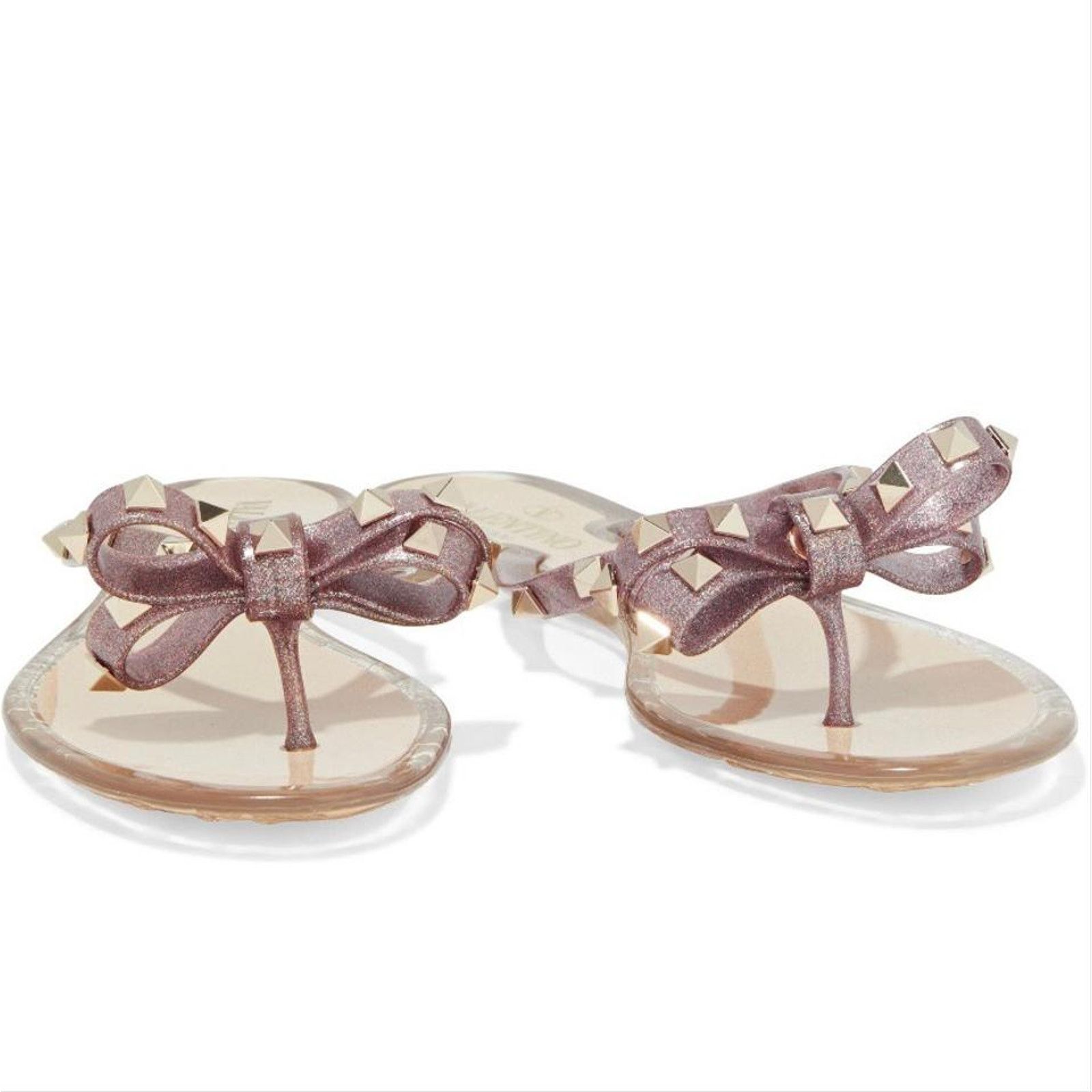 Valentino Valentino Garavani Rockstud bow glitter rubber sandals Size US 6 / IT 36 - 2 Thumbnail