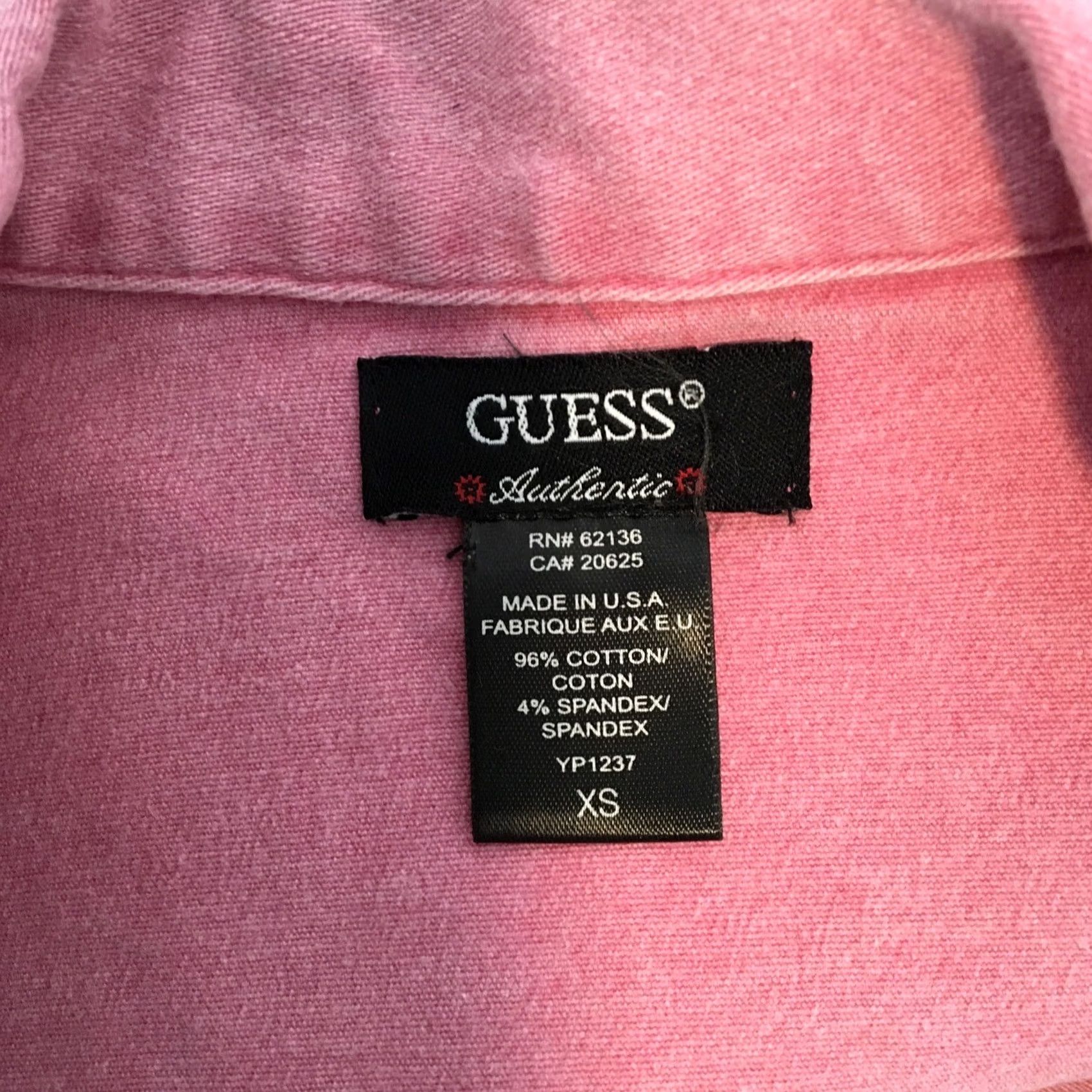 Guess VINTAGE GUESS Blazer Shirt Women XS Pink Red 90s Y2K Denim Cotton Blend USA Made Three Button Distressed Size XS / US 0-2 / IT 36-38 - 8 Thumbnail
