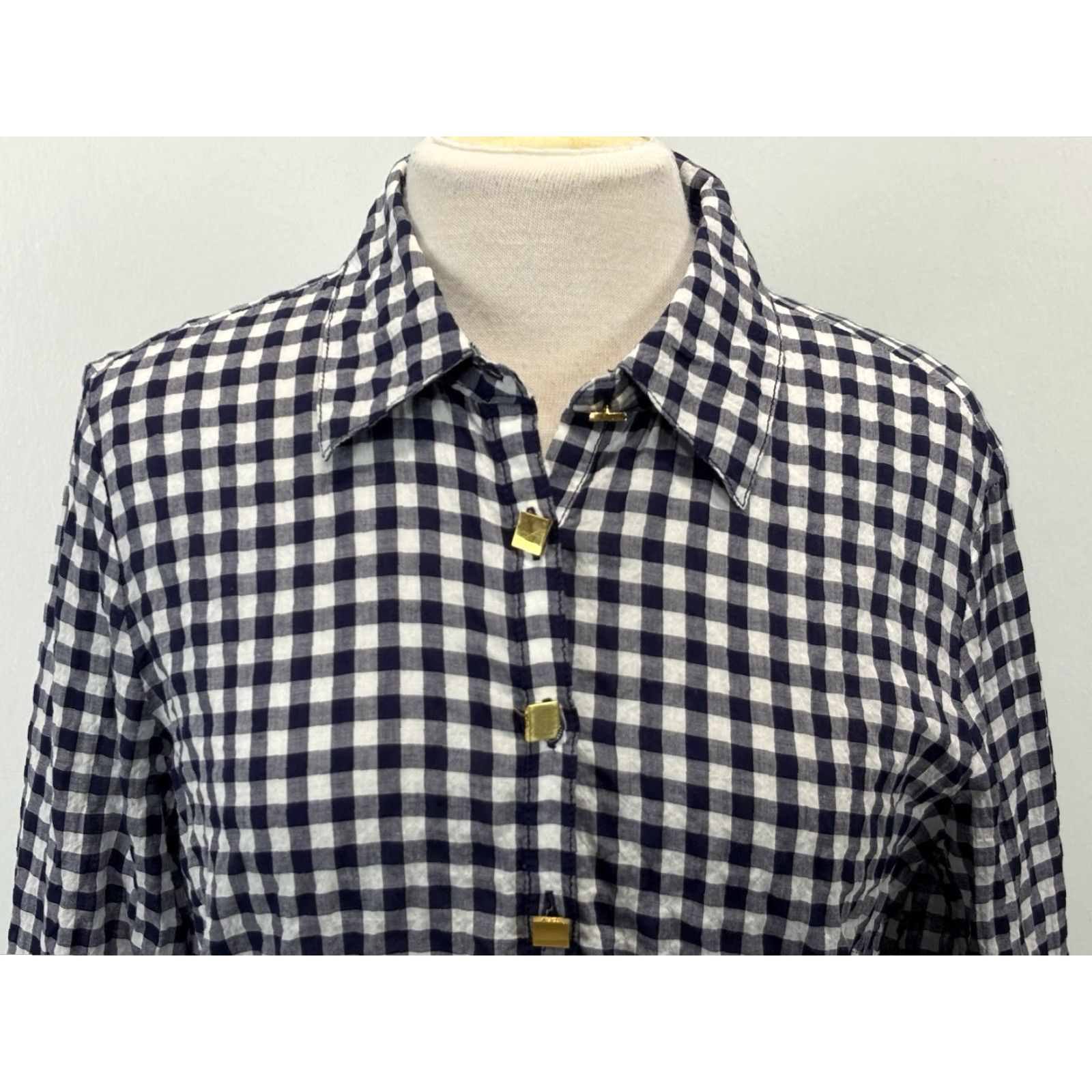 Tory Burch VINTAGE Tory Burch Gingham Shirt Tunic Women’s Size 10 Navy White Check Popover Blouse Womens Size L / US 10 / IT 46 - 5 Thumbnail