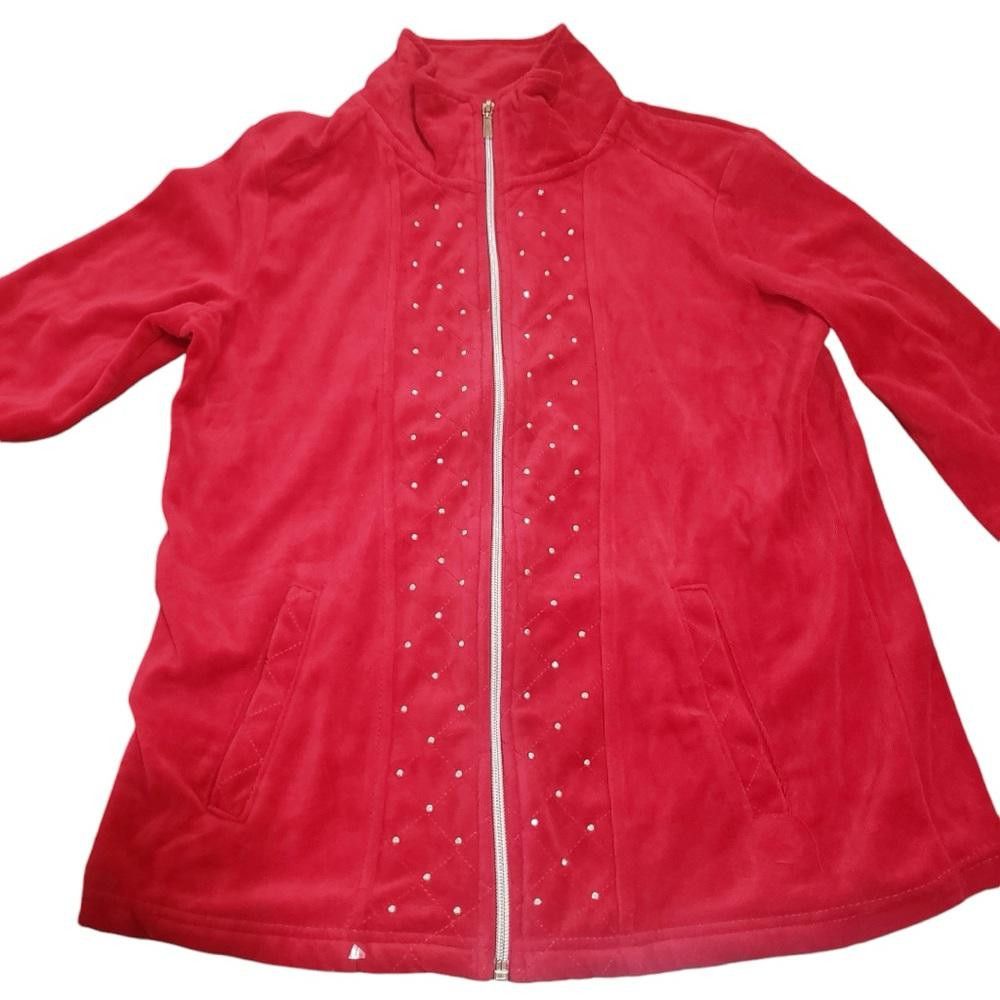 Designer CT1995 Onque Casual Red & Rhinestone Studded Jacket & Pant Size 28" / US 6 / IT 42 - 3 Thumbnail
