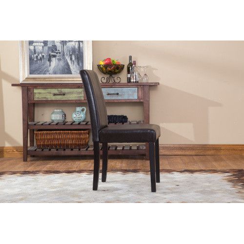 Urban Style Solid Wood Leatherette Padded Parson Chair, Brow