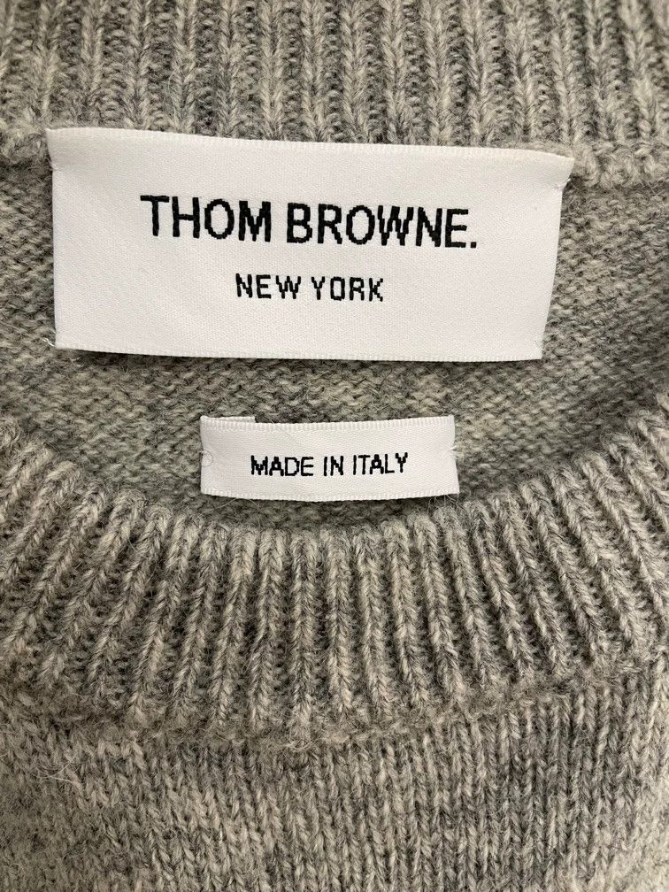 Thom Browne Thom Browne Gray four-striped wool round-neck sweater 2505- Size US M / EU 48-50 / 2 - 5 Thumbnail