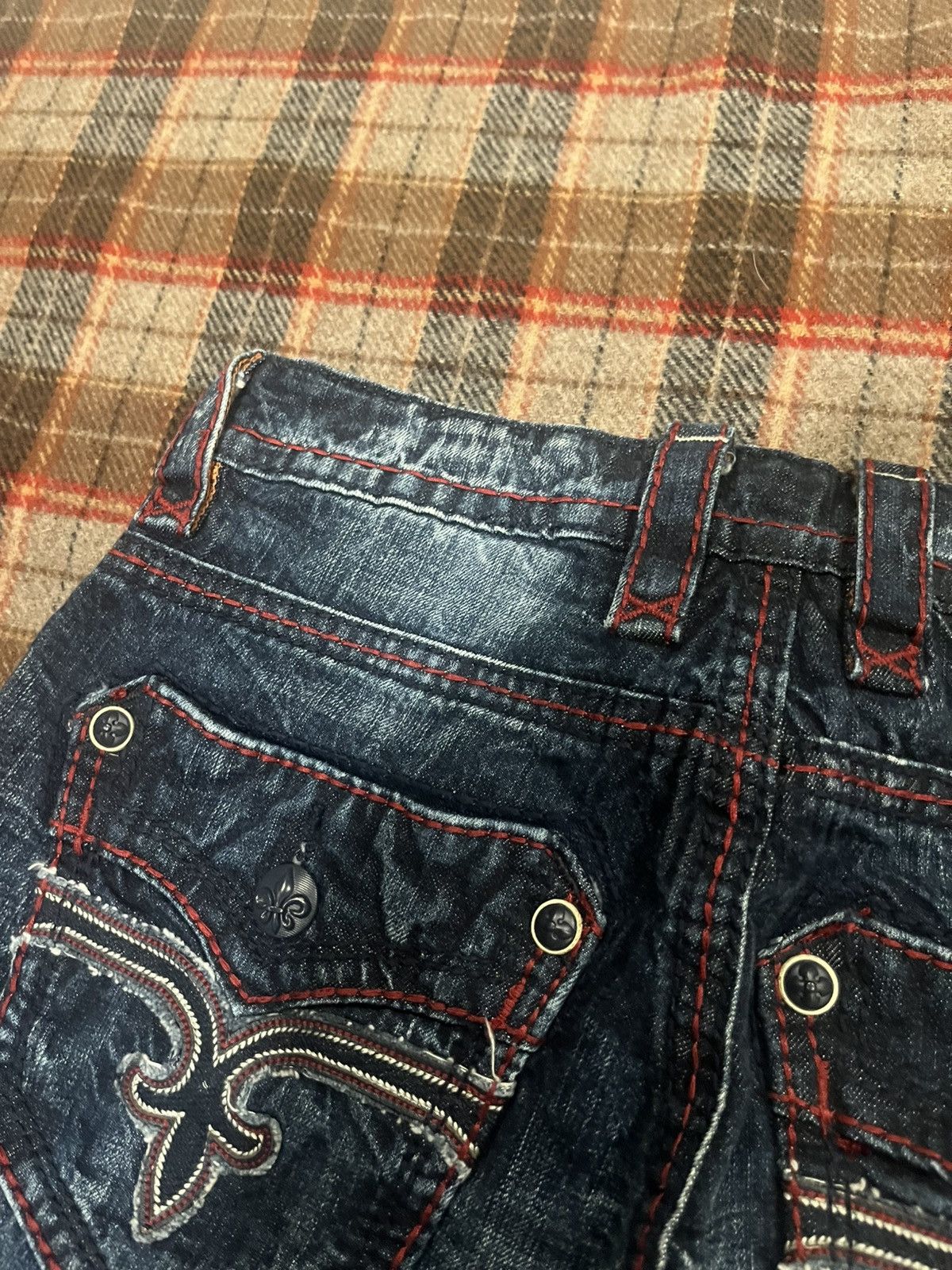 Rock Revival Y2K Rock Revival Dan Straight Blood Stitch dark washed Jeans Size US 31 - 11 Thumbnail