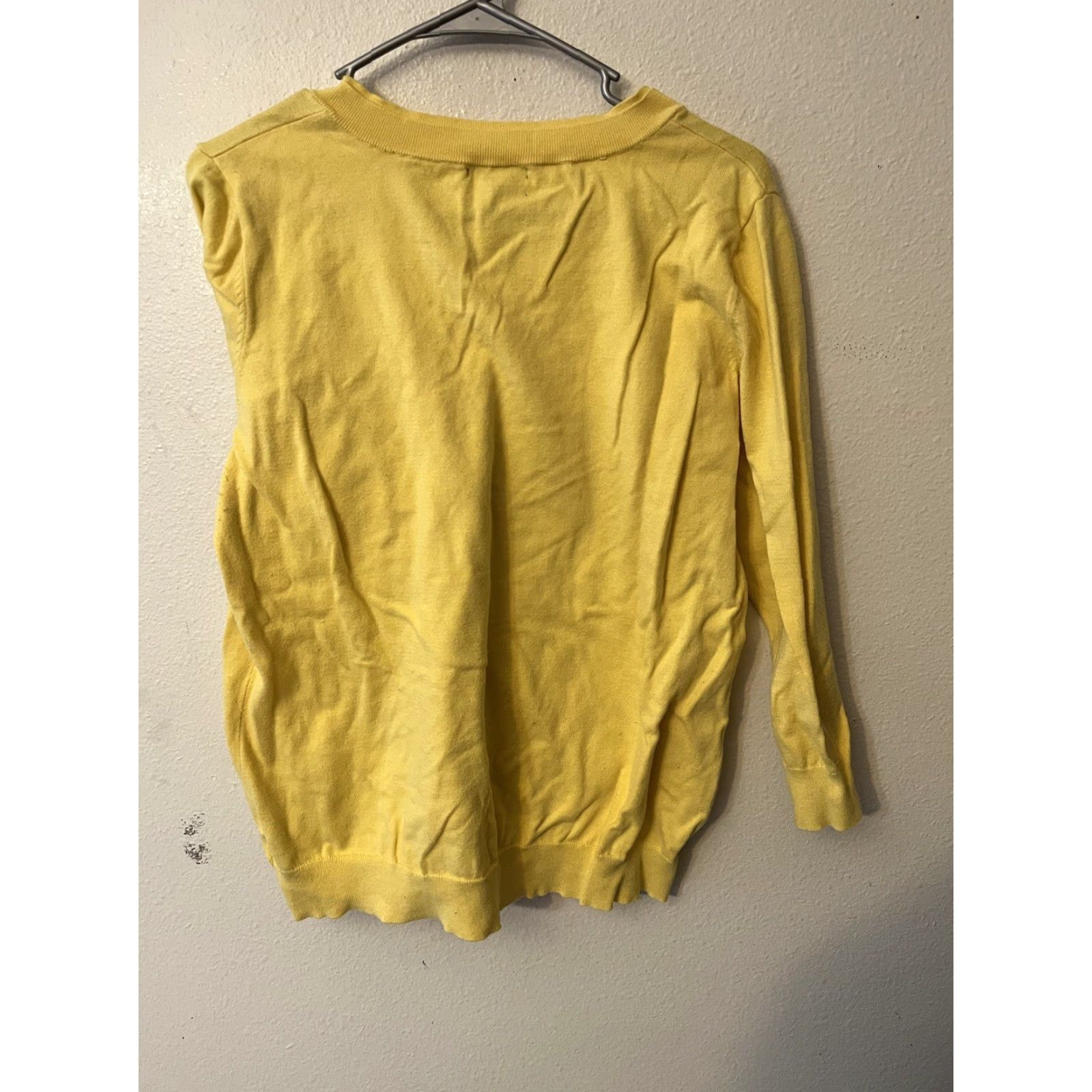 Anne Klein Anne Klein Sport Sweater Women's XL Yellow V-neck 3/4 Sleeve Cotton Blend Pullover Size XL / US 12-14 / IT 48-50 - 2 Thumbnail