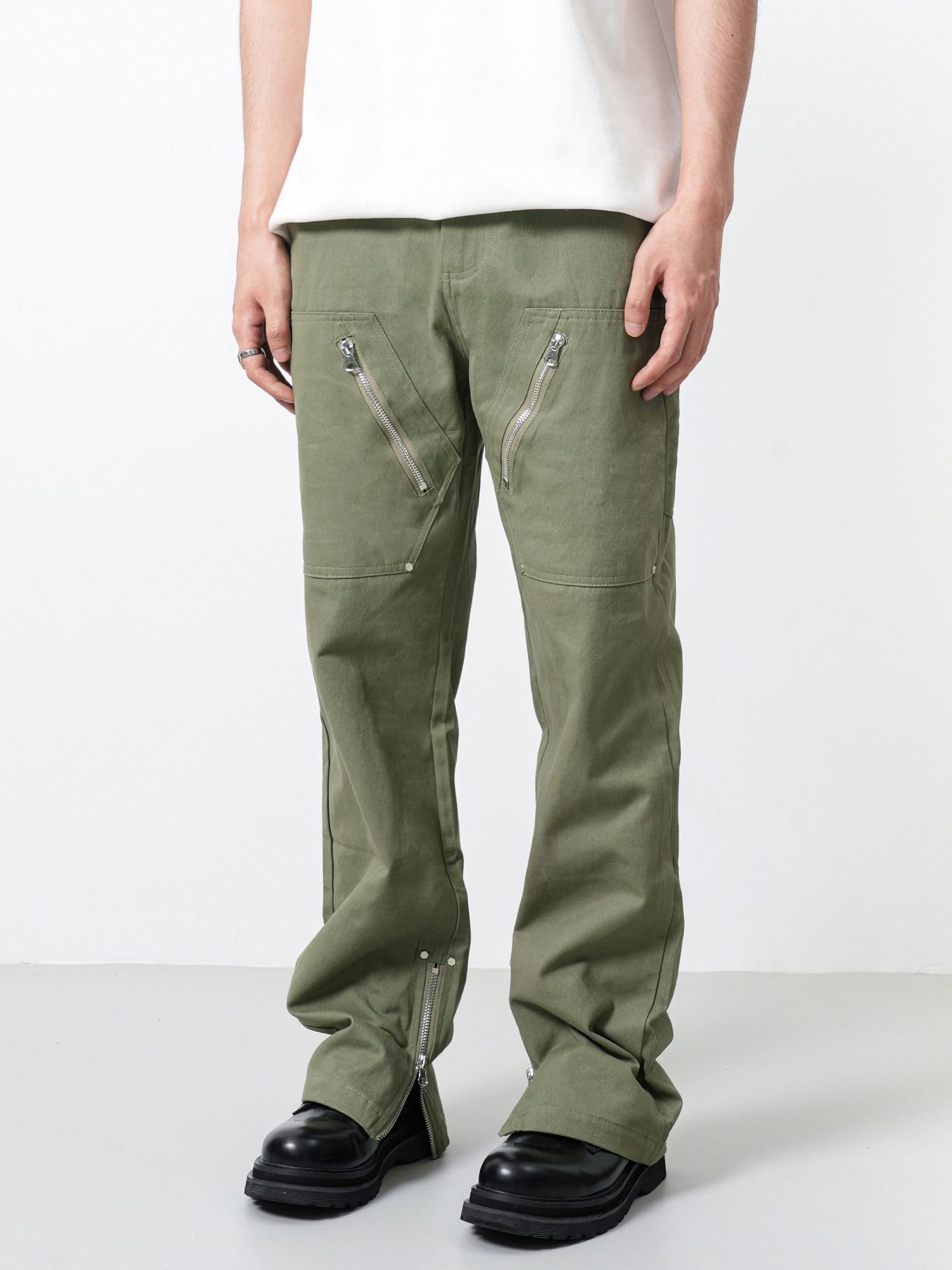 zipper utility flared military cargo pants