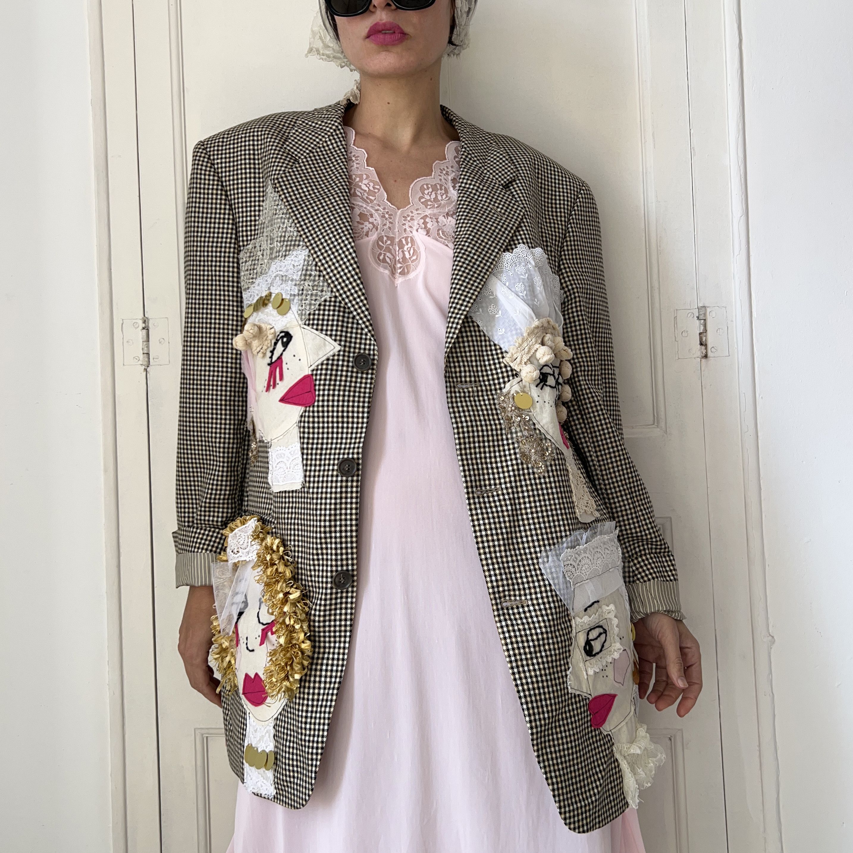 Custommade OOAK Wearable Art Bridal Inspired Patchwork Blazer Size XXL / US 16-18 / IT 52-54 - 8 Thumbnail