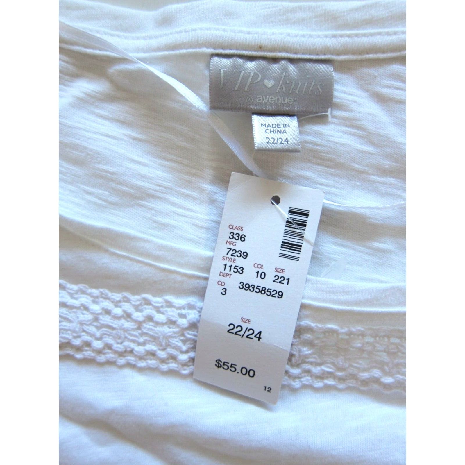Avenue Avenue VIP Knits Blouse Shirts 22/24 White Fringe Short Sleeve Peasant 100% Cotton NWT Women Size 3XL / US 20-22 - 5 Thumbnail