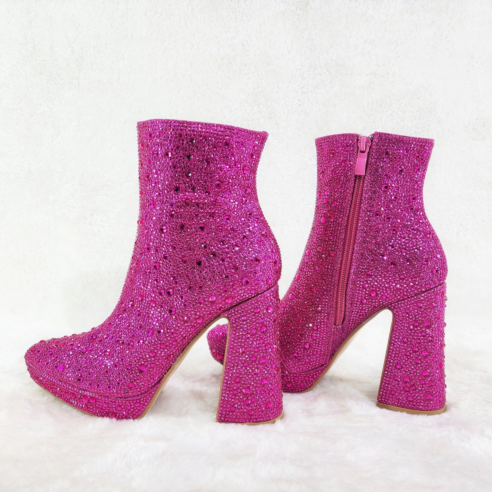 Other Crystals Fuchsia Pink Rhinestone 4.5" Block Heel Mini Platf Size US 7.5 / IT 37.5 - 2 Thumbnail