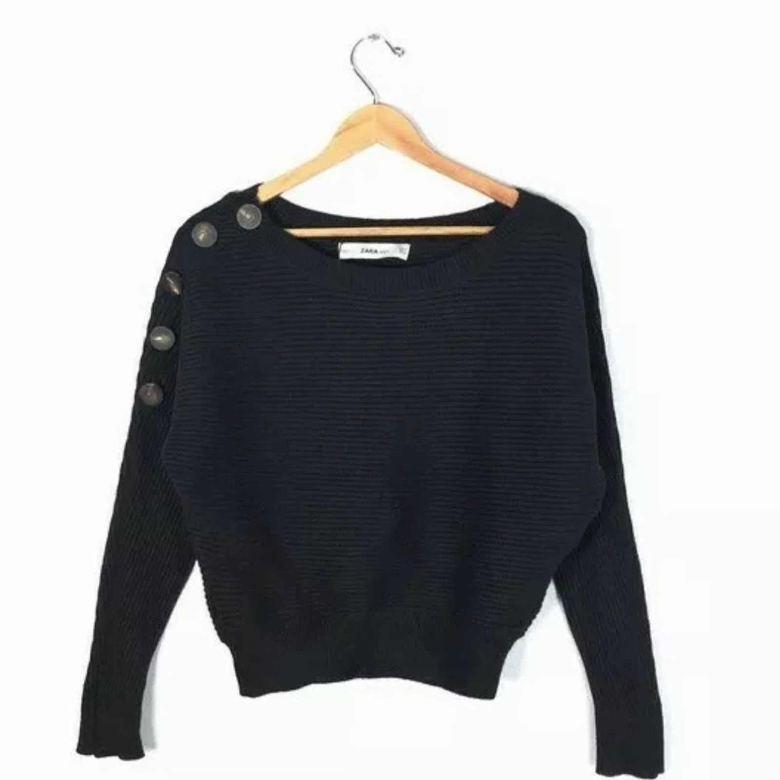 Zara Zara black knit ribbed bat sleeve sweater size Small Size S / US 4 / IT 40 - 1 Thumbnail