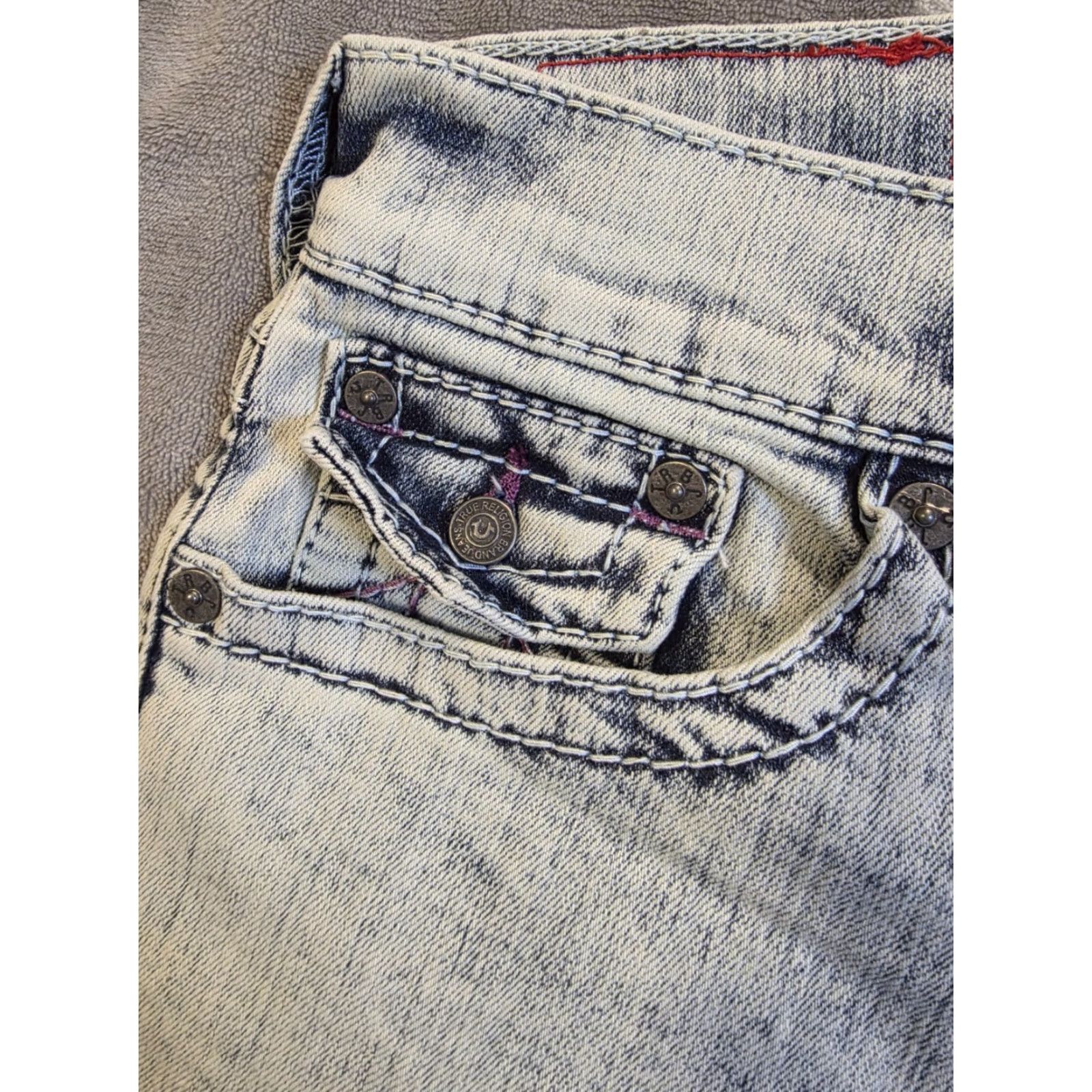True Religion True Religion Ricky Relaxed Straight Super T Acid Wash Shorts Men's 29 Blue Denim Casual Summer 29 Mens Size US 29 - 7 Thumbnail