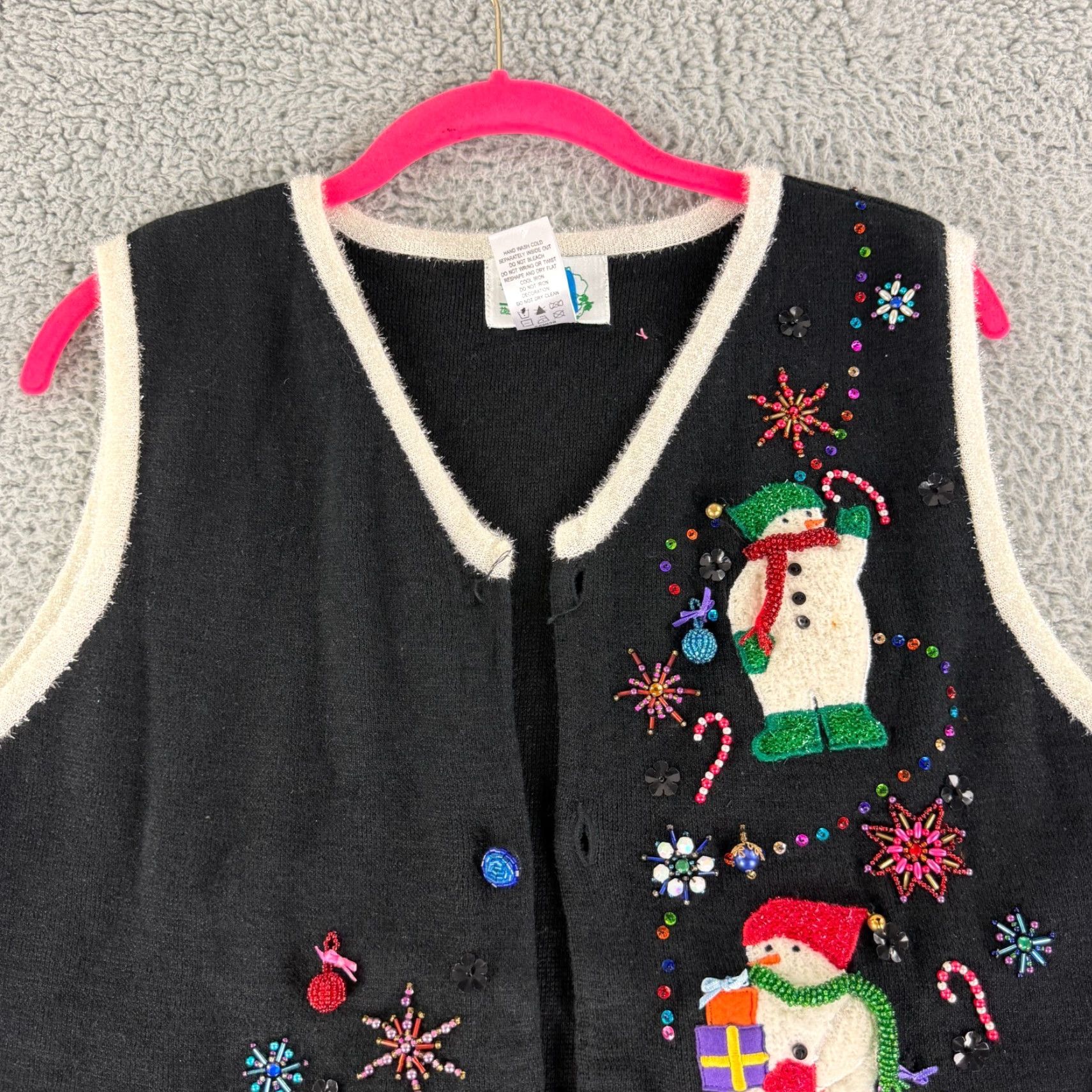 Quacker Factory Quacker Factory Sweater Vest Womens Large Black Christmas Snowman Beaded Knit Size L / US 10 / IT 46 - 2 Thumbnail
