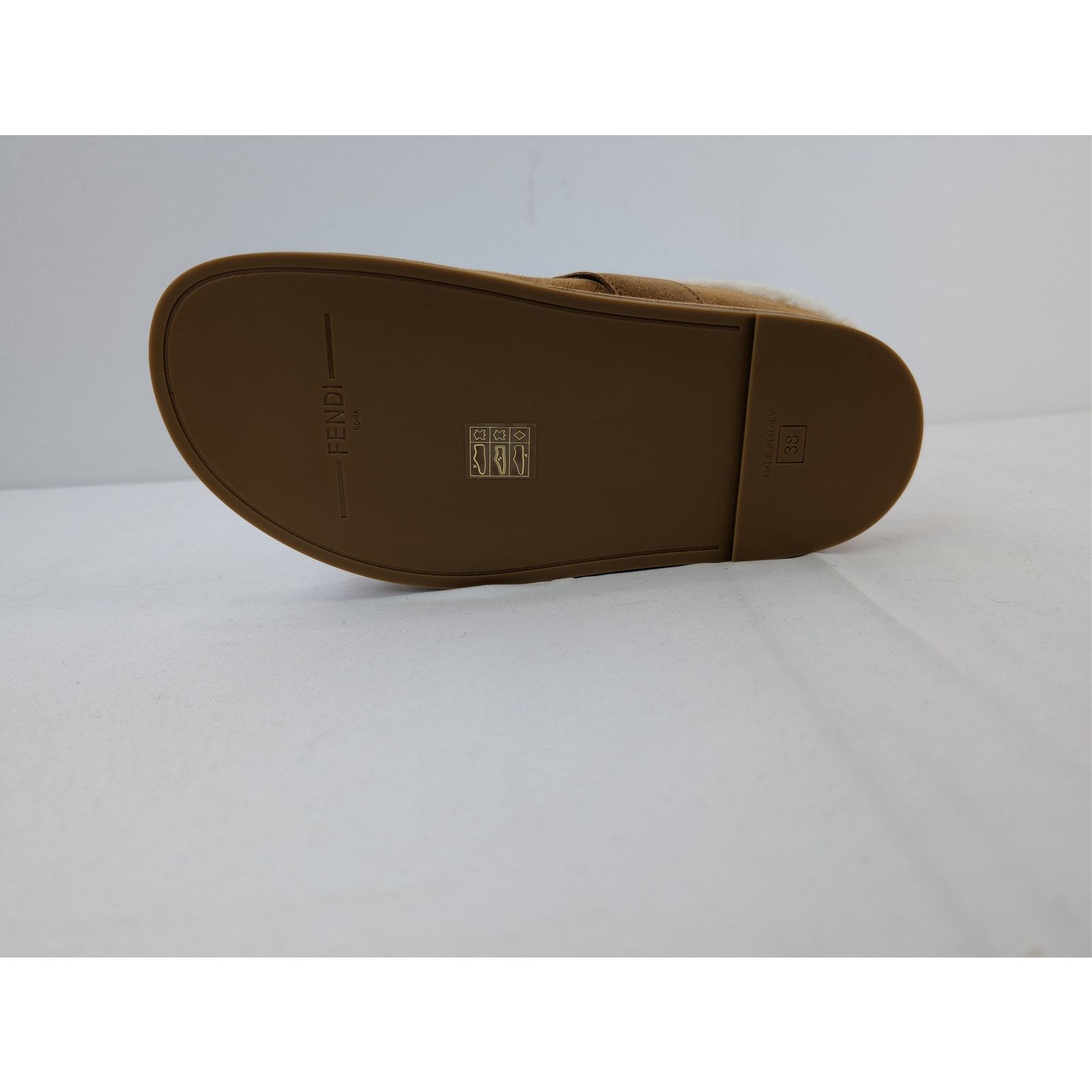 Fendi o1rshd1 Leather Feel Suede Shearling Slippers Caramel Brown Size US 8 / IT 38 - 13 Thumbnail