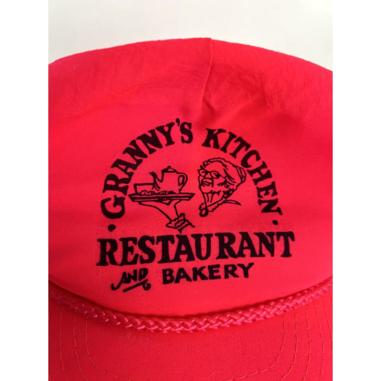 Pinko VINTAGE Neon Pink Strap Back Hat Hook And Loop Granny’s Kitchen Mohr’s Baseball Cap One Size Men Pink Adjustable Baseball Cap Mens Size ONE SIZE - 2 Thumbnail