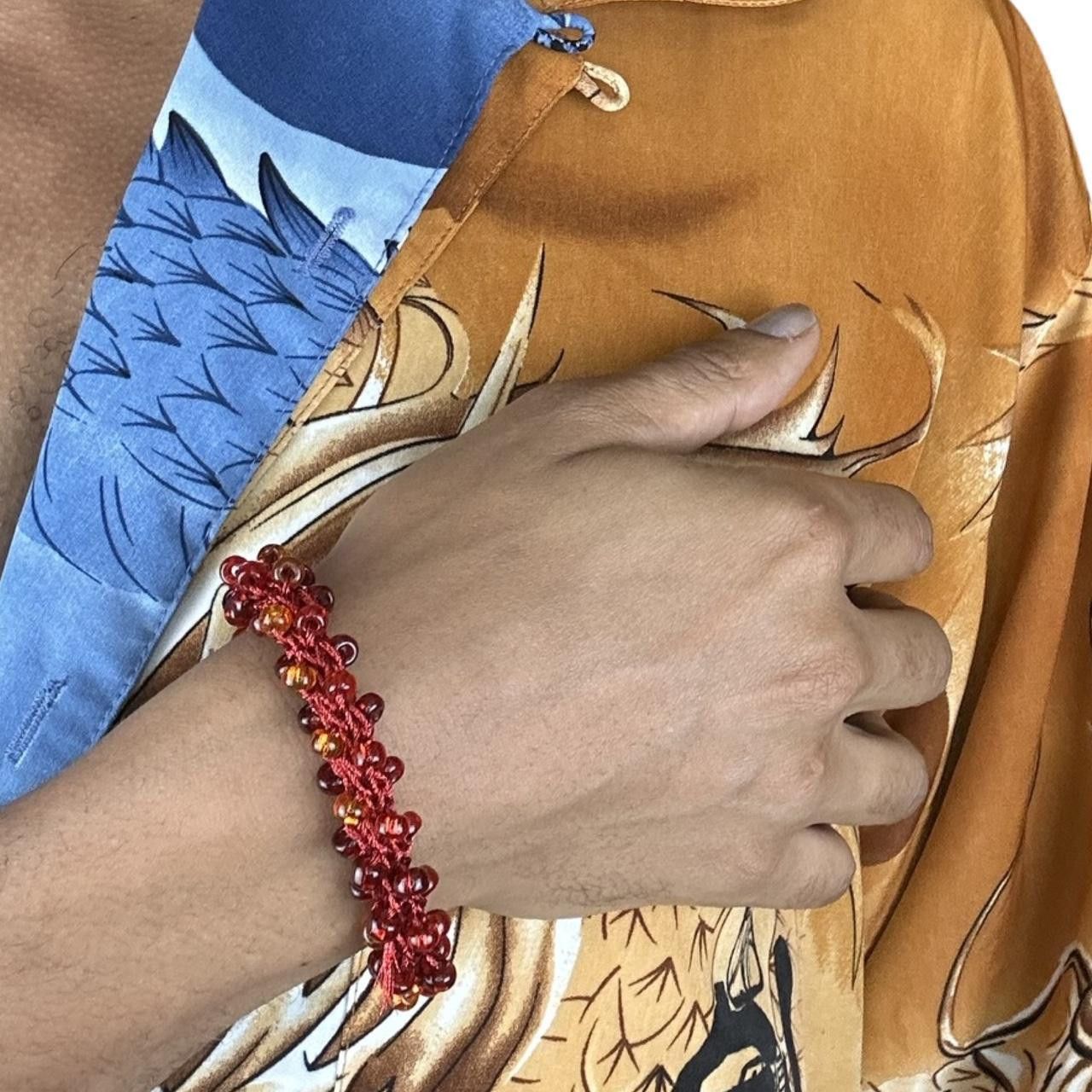Jewelry Orange Beaded Knotted Rope Bracelet Size ONE SIZE - 2 Thumbnail
