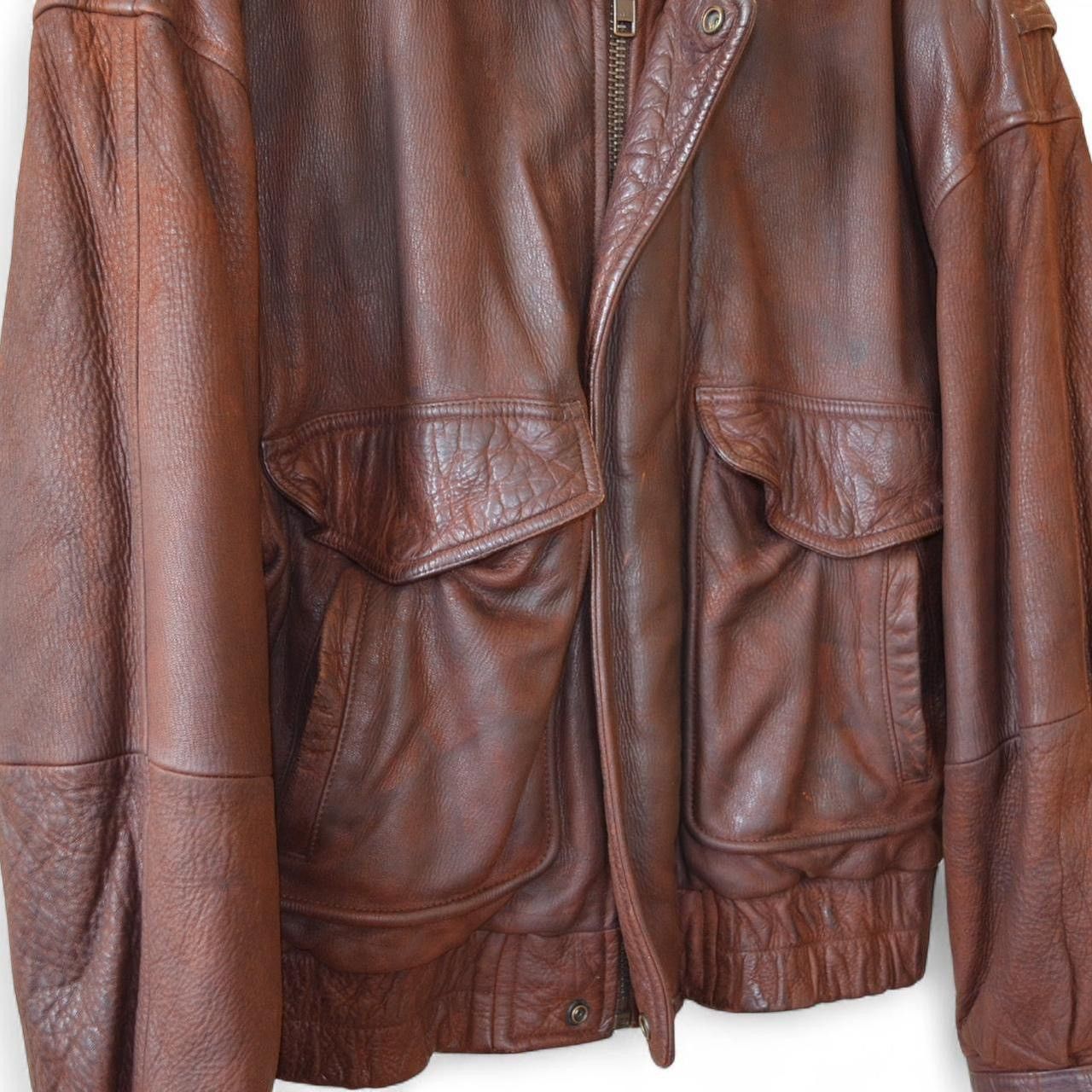 90's「PAUL STUART」Brown Leather Blouson 90s Paul Stuart cognac brown oversized leather jacket M