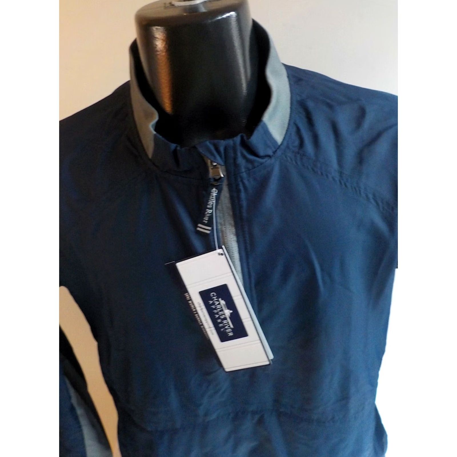 Vintage CHARLES RIVER 5942 Women's Bunker Windshirt Navy Gray Polyester 1/4 Zip Kangaroo Pocket NEW WITH TAGS Large Regular Windbreaker Jacket Womens Size L / US 10 / IT 46 - 2 Thumbnail