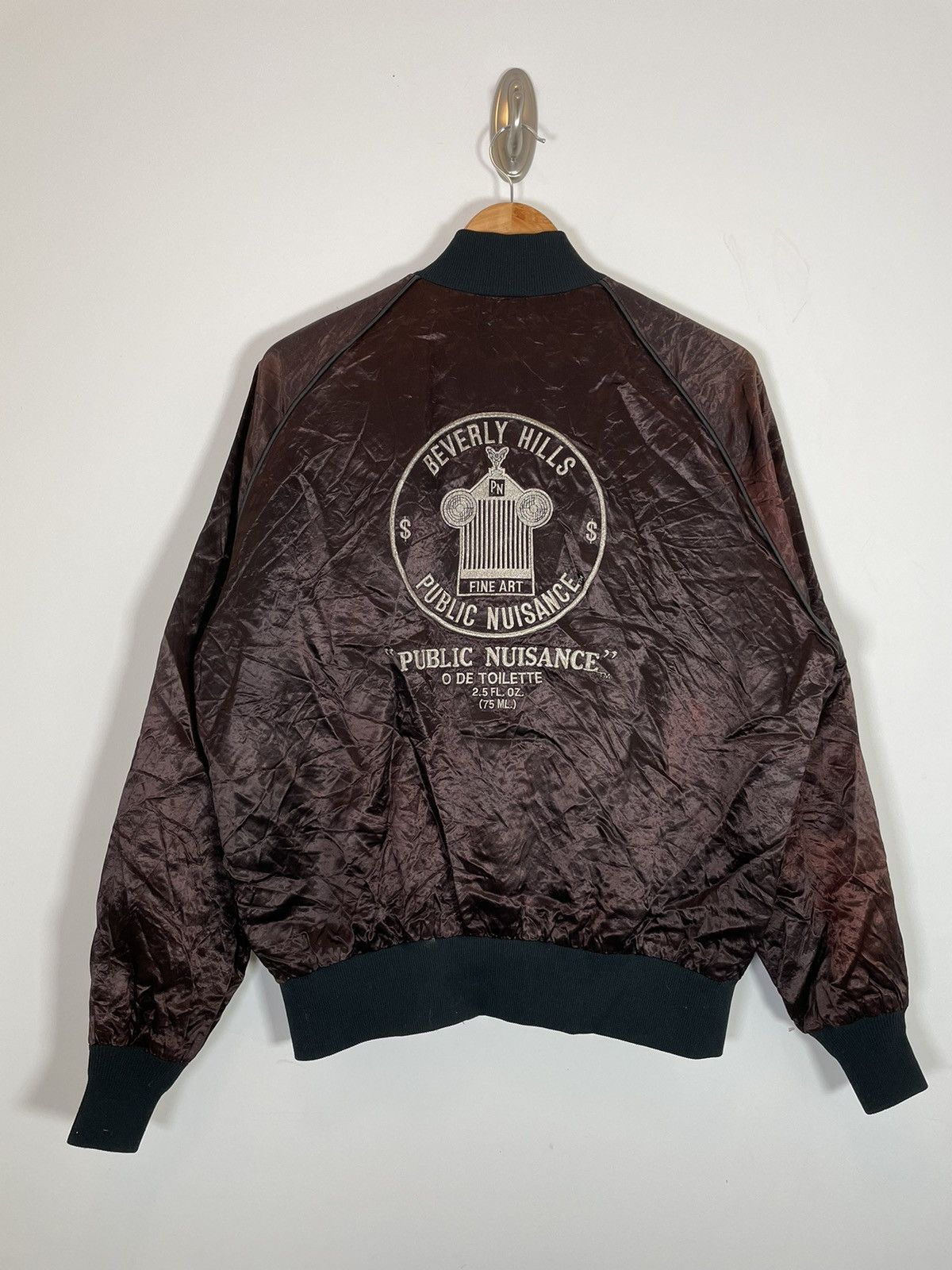 image of Made In USA x Vintage 1988 Rolls Royce Public Nuisance Satin Jacket 80's in Brown, Men's (Size XL)