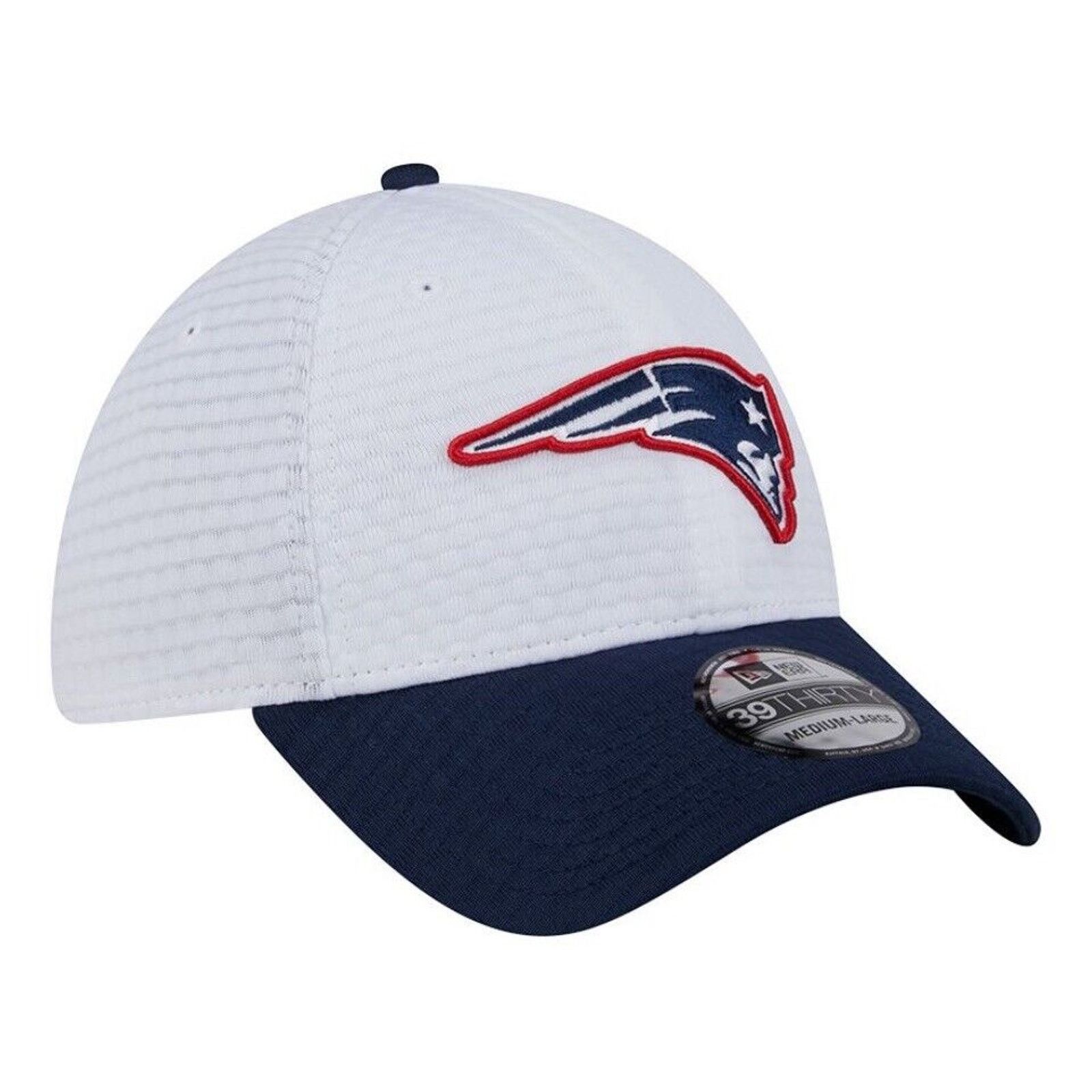 New Era New Era New England Patriots Hat 39Thirty White Navy Mens Size ONE SIZE - 2 Thumbnail