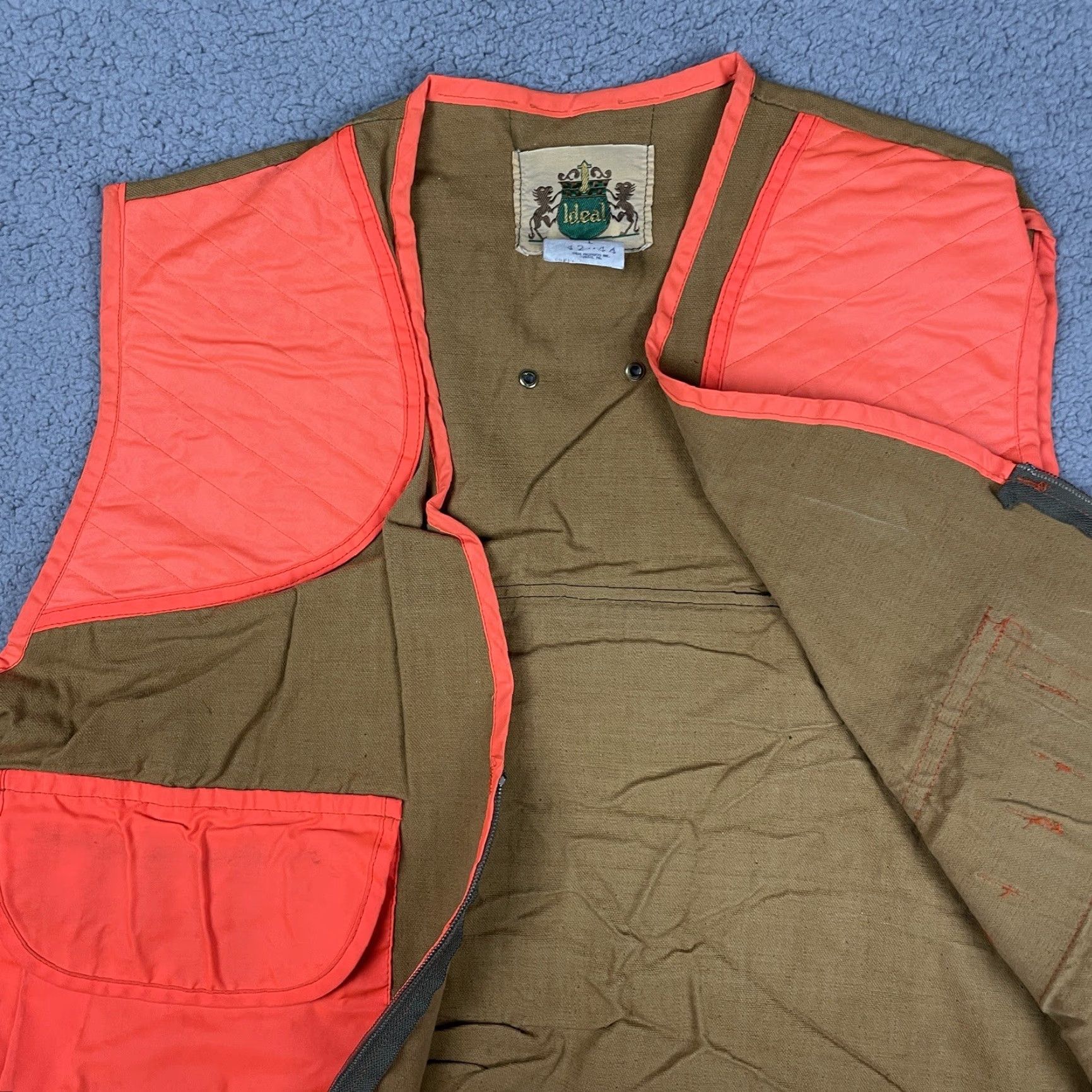 IDEA VINTAGE Ideal Vest Adult Large Orange Work Safety Hunting Mens Size 42R - 4 Thumbnail