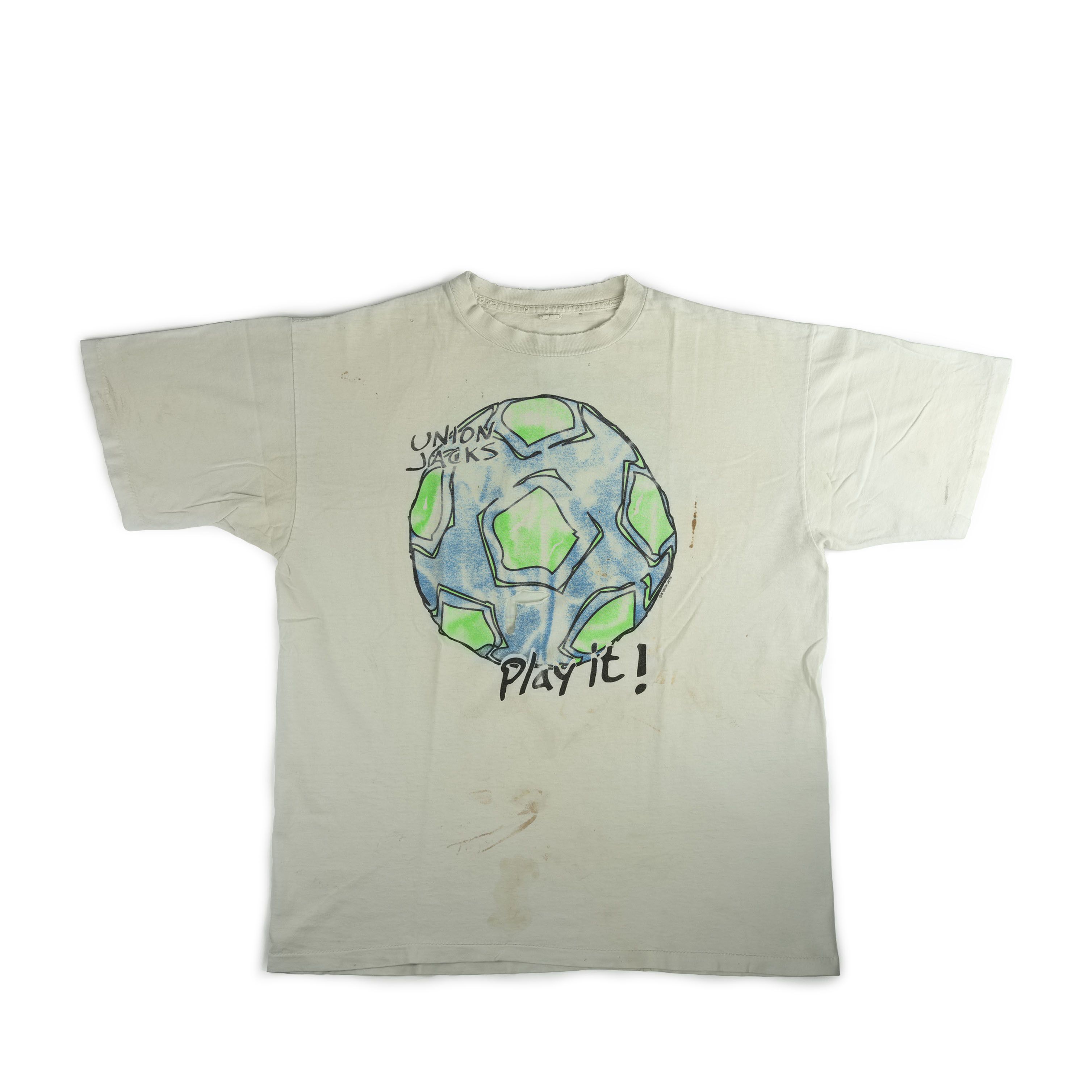 image of Vintage 1994 Union Jacks Soccer Tee Shirt Thrashed, Men's (Size XL)