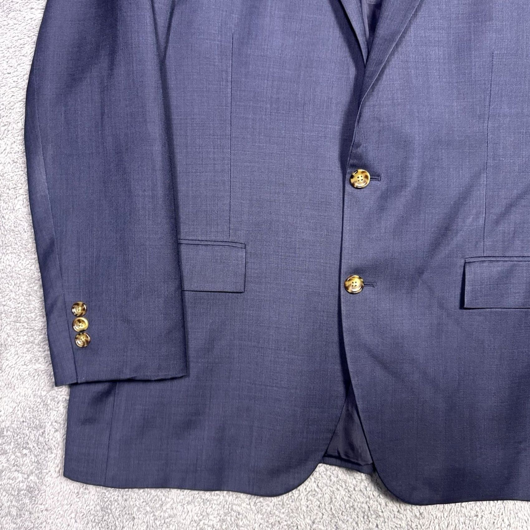 J.Crew J.CREW Thompson Blazer Mens 44L 100% Worsted Wool Slim Sport Coat Jacket Blue Solid Long Notch-Button 2-Button Size 44R - 2 Thumbnail