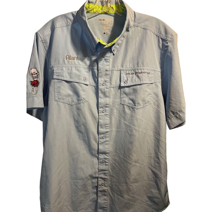 Other Huk Performance Men L Blue SS Button Polyester Fishing Shirt