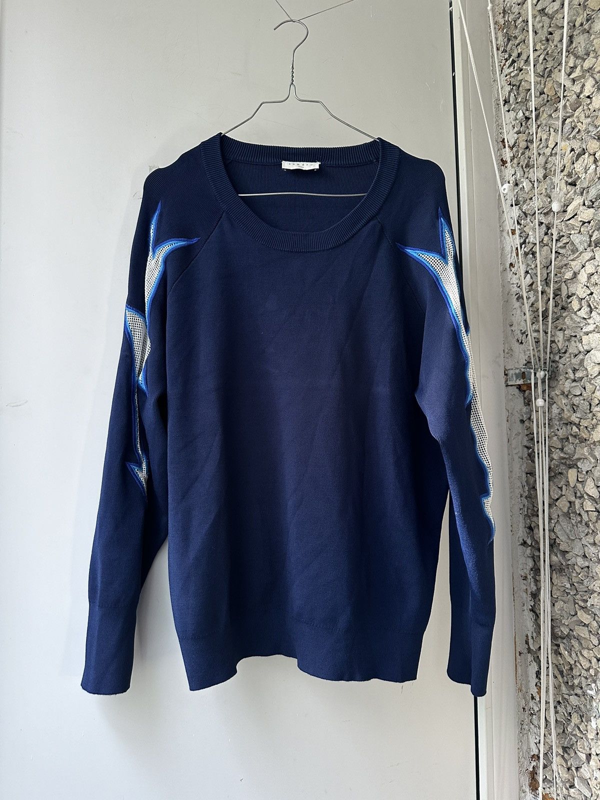 Sandro Sandro Paris Navy Viscose And Mesh Long Sleeve Jumper Size L / US 10 / IT 46 - 1 Thumbnail