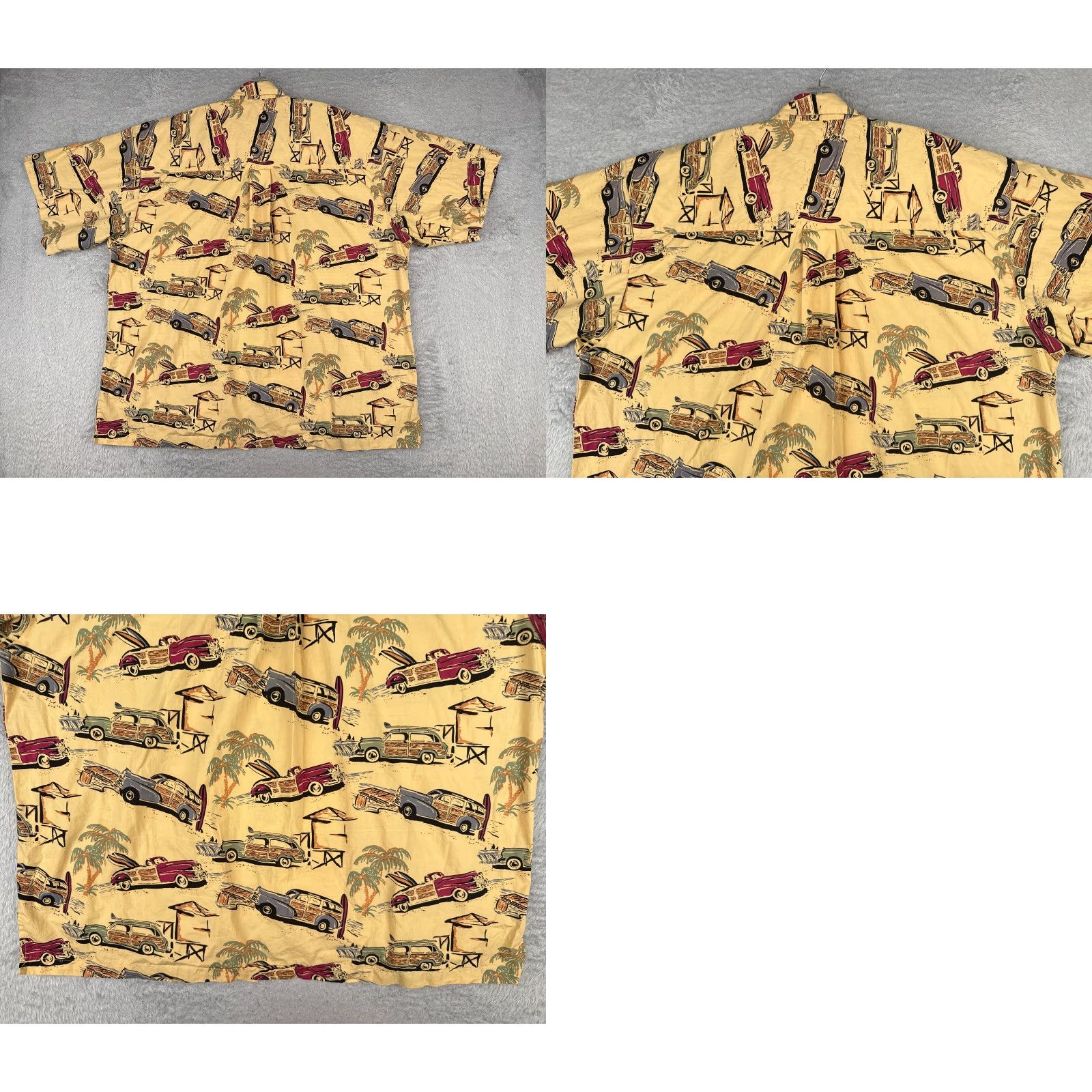 Vintage VINTAGE Beck Sport Shirt Mens 2XL Yellow Hawaiian Cars Button-Up 100% Rayon Floral Short Sleeve Beach/Relaxed Fit Size US XXL / EU 58 / 5 - 9 Thumbnail