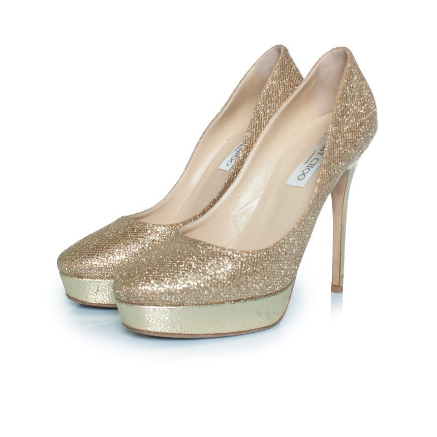 Jimmy Choo Jimmy Choo, Fabric glitter platform pumps in gold Size US 9.5 / IT 39.5 - 1 Thumbnail