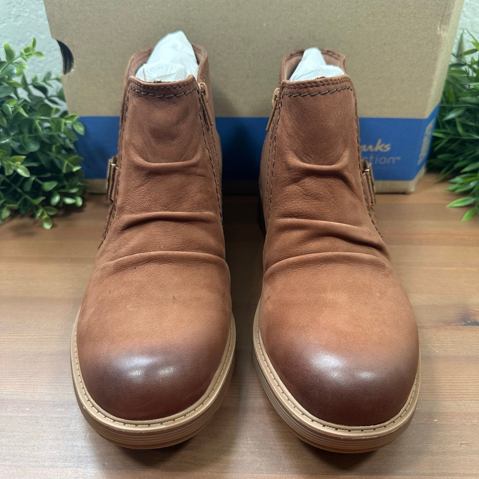 Clarks Clarks Collection Hearth Clara Leather Ankle Boots Tan Size US 11 / IT 41 - 4 Thumbnail