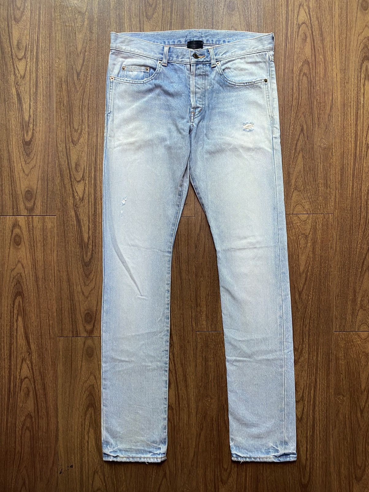 Pre-owned Saint Laurent D18 Light Blue Wash Distressed Jeans