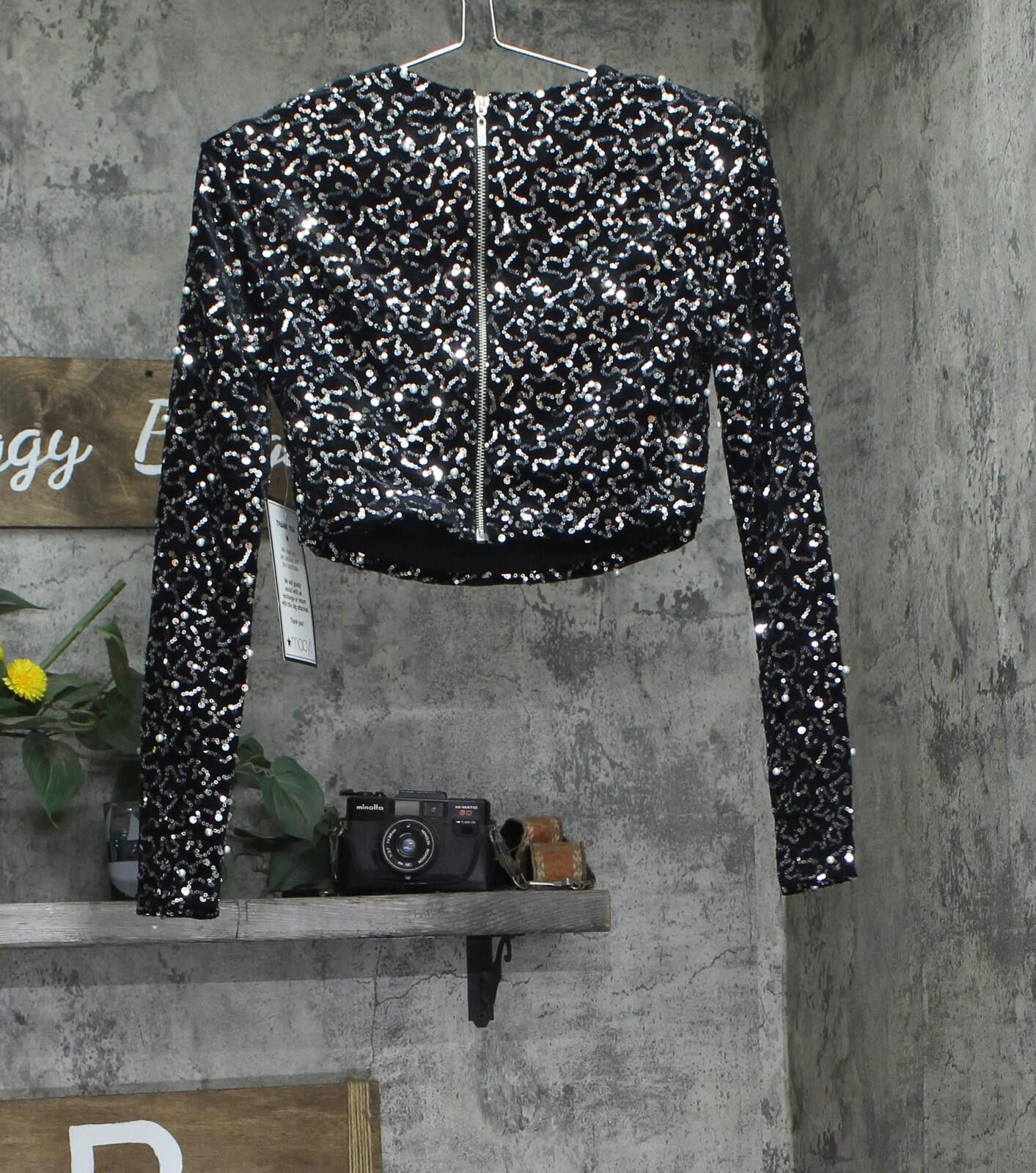 Other Nwt Alex & Sophia Sequin Velvet Top Charcoal Black 2xs Size XXS / US 00 / IT 34 - 2 Thumbnail