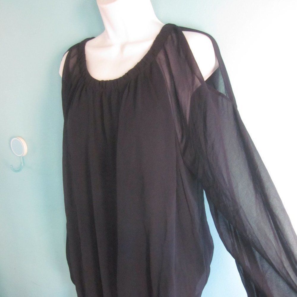 Marsell MARELLA Womens Black Crepe Blouse Sheer Sleeve Open Shoulder Size M / US 6-8 / IT 42-44 - 5 Thumbnail