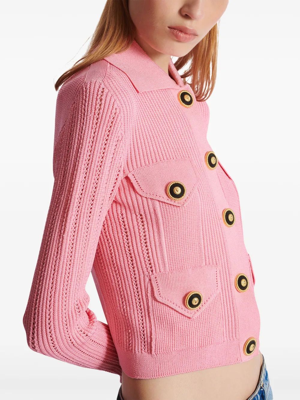Balmain o1s1wg111225 Logo Embroidered Knit Cardigan in Pink Size M / US 6-8 / IT 42-44 - 4 Thumbnail