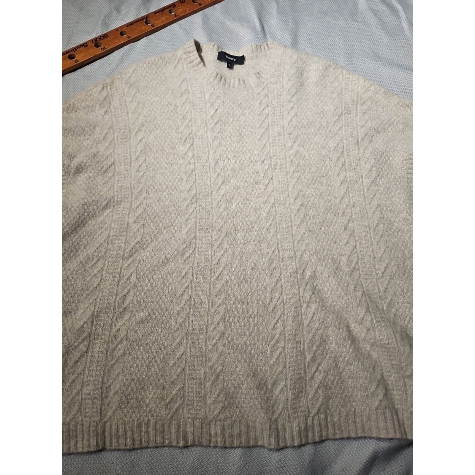 Theory Theory Sweater Womens Medium Beige Luxury Soft Cashmere Fisherman Knit Slit Hem Doube? (slight clarity) Size M / US 6-8 / IT 42-44 - 2 Thumbnail