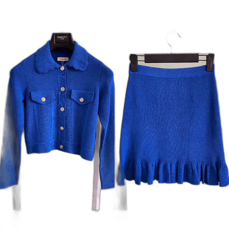 Celine Sandro Blue Knitted Top and Skirt Set-yf Size ONE SIZE - 1 Thumbnail