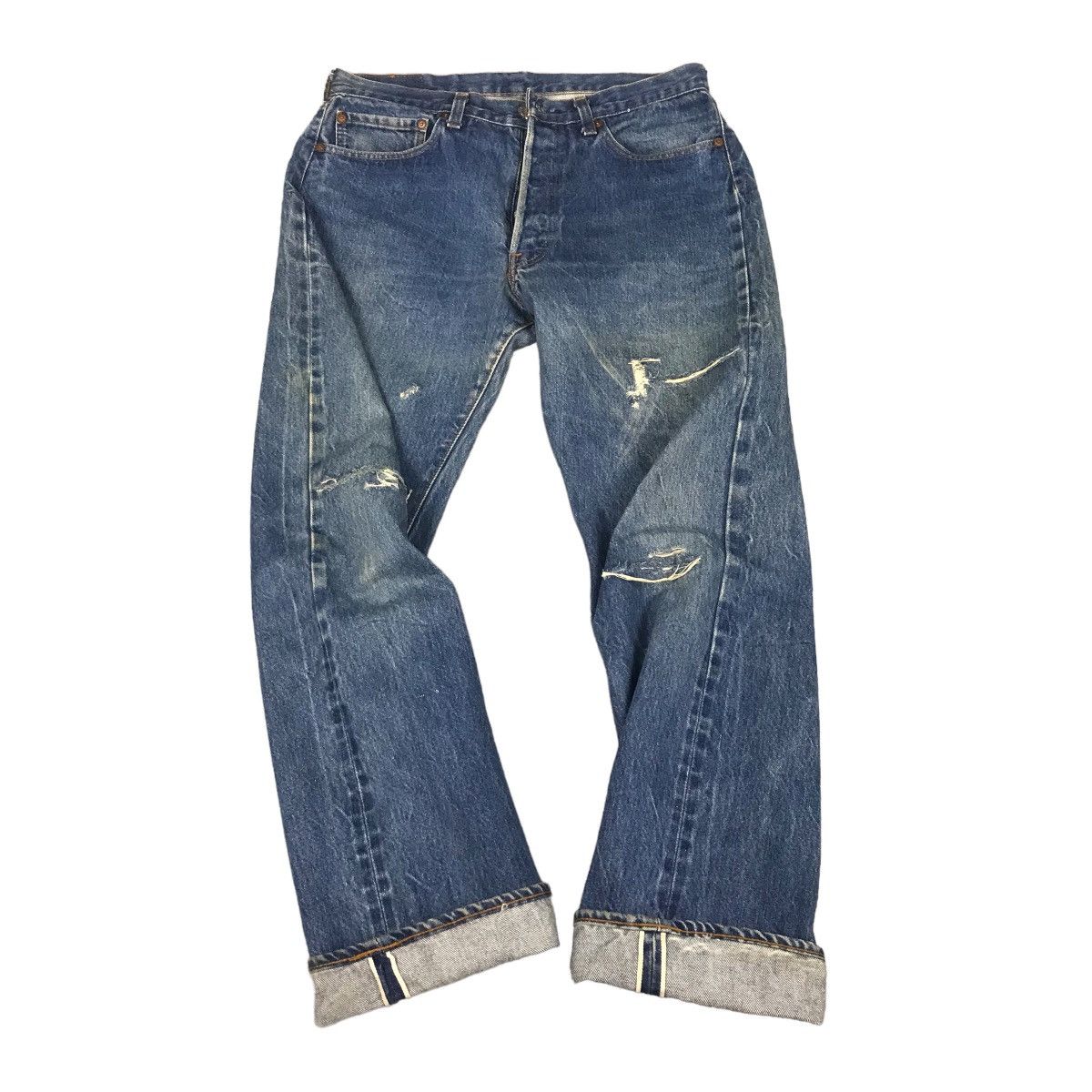 image of Levis Vintage Clothing x Vintage 70's Levis 501 32X31 Button 524 Selvadge Distressed Pants in Denim