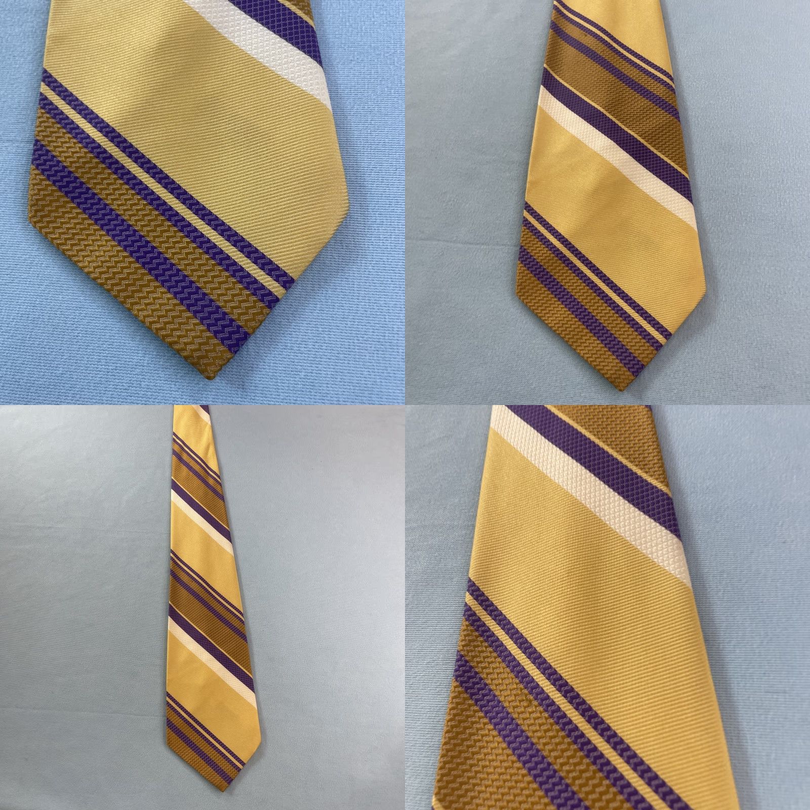 Vintage VINTAGE Mr. Varsity Jack Lang Rayon Tie Repp Tie Purple Gold Lakers 58" Tie Mens 4x58 Yellow Purple White LA 1980s Size ONE SIZE - 9 Thumbnail