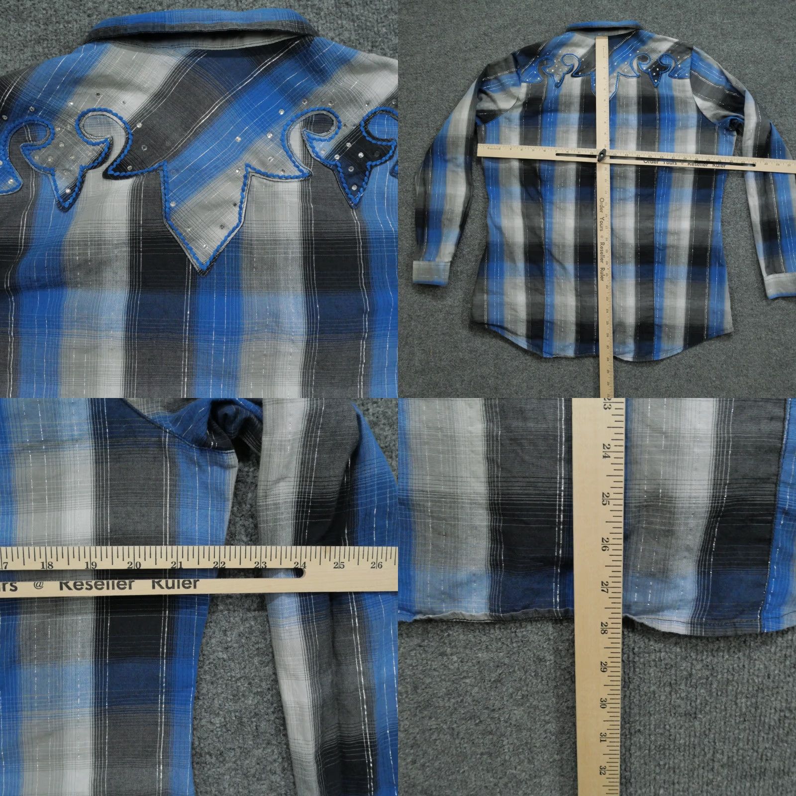 Wrangler VINTAGE Wrangler Pearl Snap Shirt Womens XL Blue Black Plaid Western Casual Long Sleeve Collared Snap Button-Up Size XL / US 12-14 / IT 48-50 - 8 Thumbnail