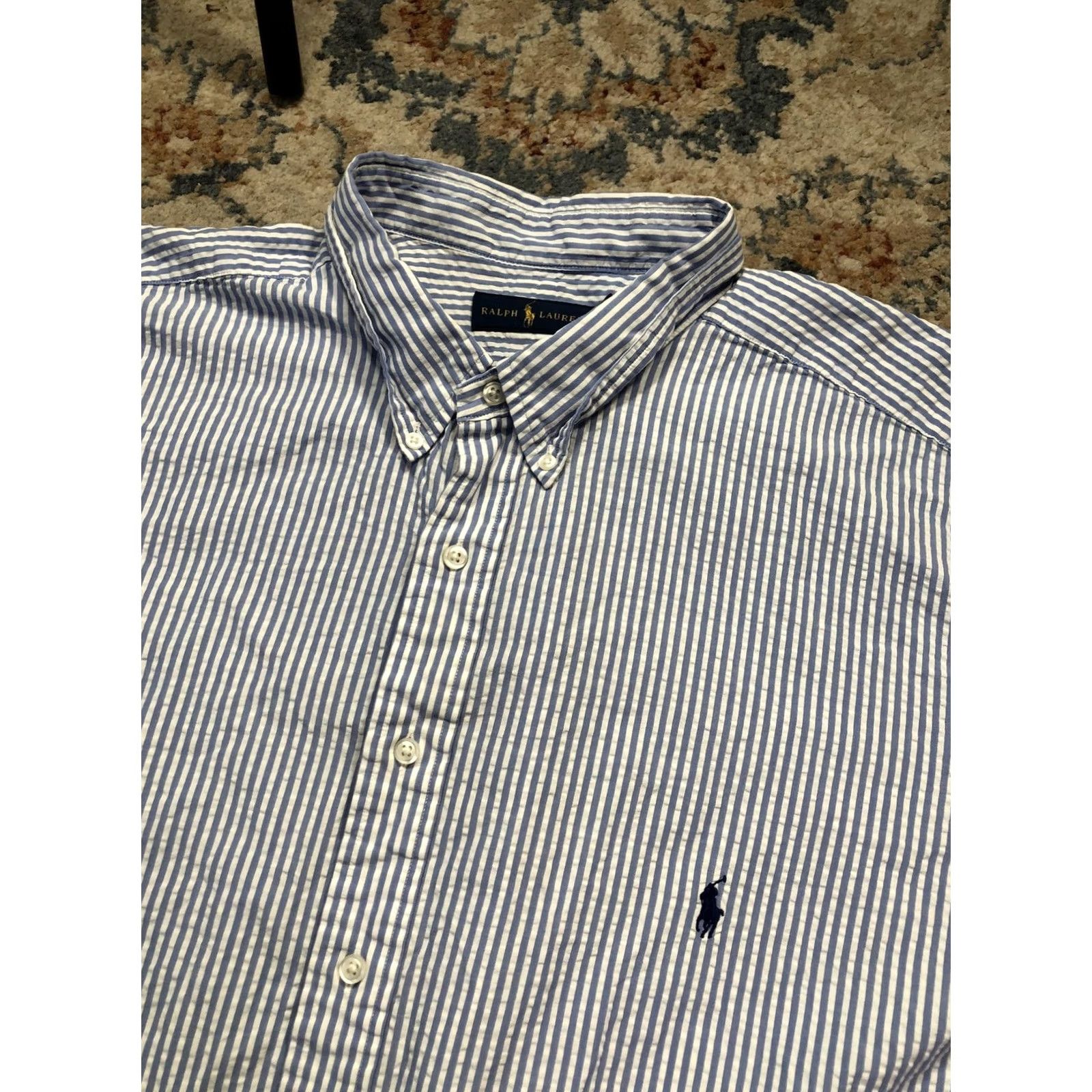 Ralph Lauren VINTAGE Ralph Lauren Shirt Mens Big 3X Blue Stripe Short Sleeve Button-Down Pony Logo Size US XXL / EU 58 / 5 - 7 Thumbnail