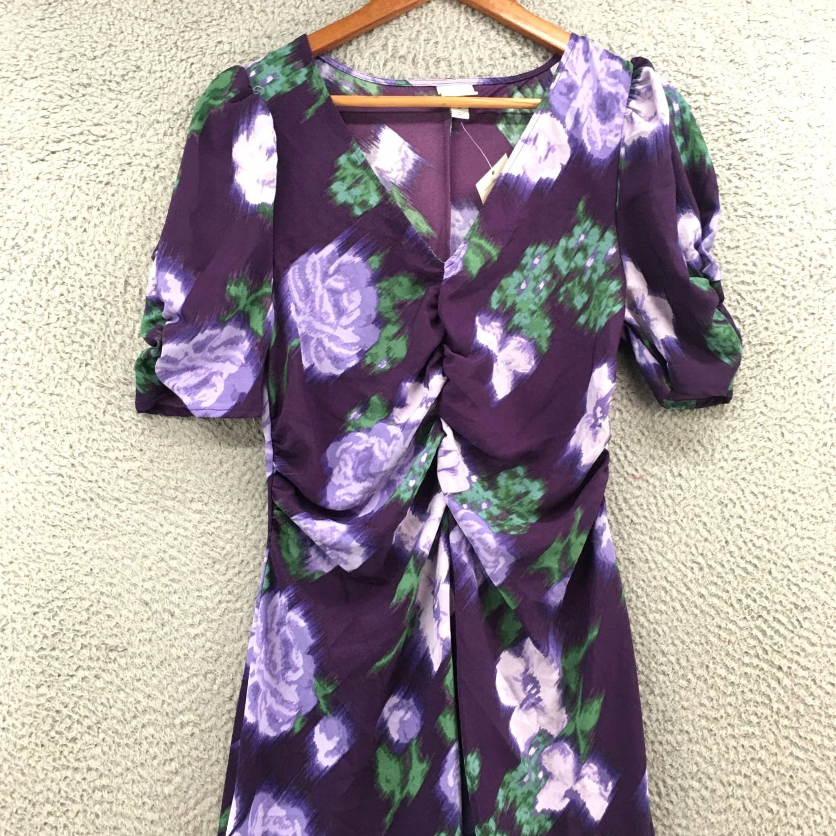 Vintage A New Day Midi High Low Dress Womens XS Navy Floral V-Neck Crepe Purple NEW Size M / US 6-8 / IT 42-44 - 3 Thumbnail