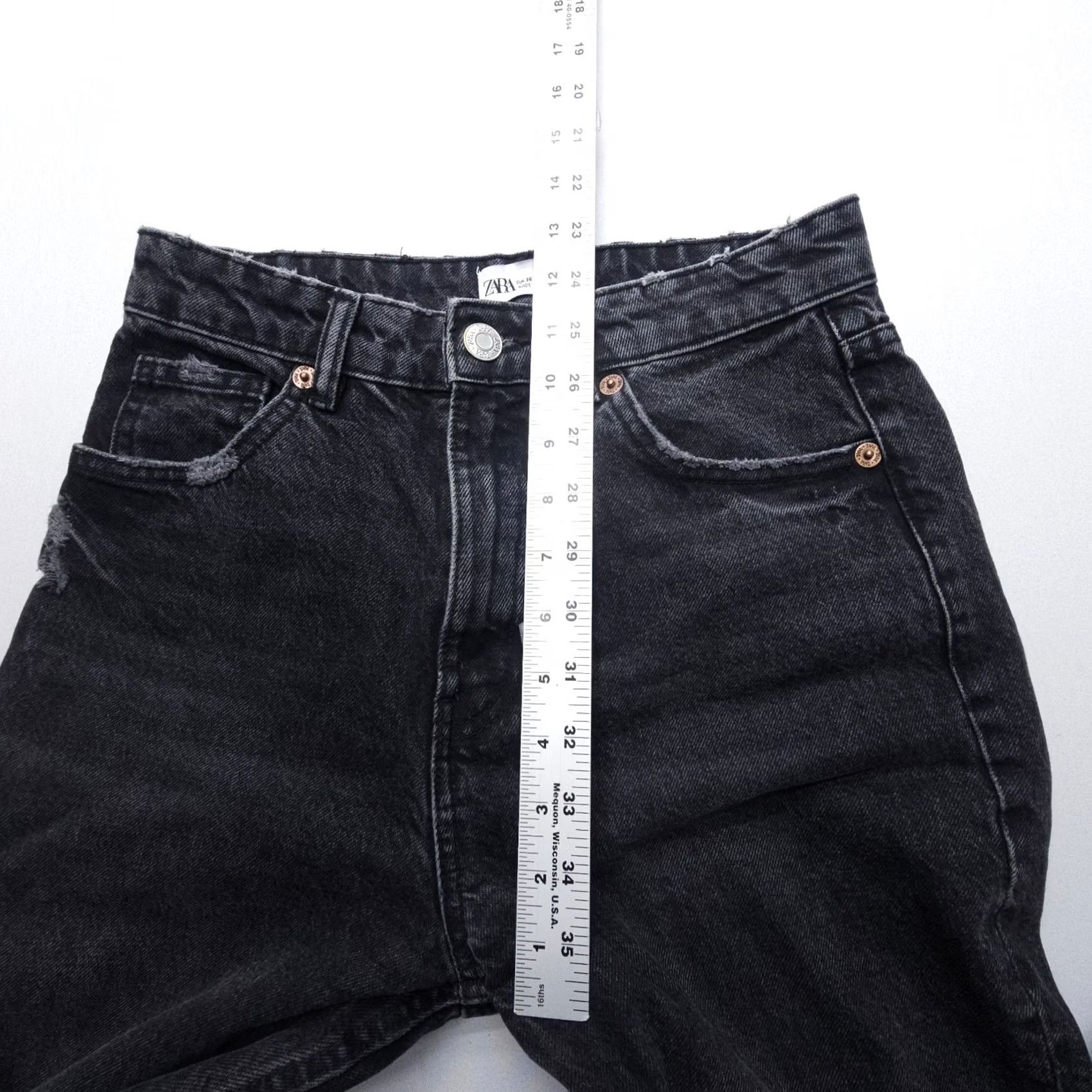 Zara Zara Jeans Womens 4 Black Distressed Rigid Cotton Denim 27" Inseam High Rise Mom Jeans 5-Pocket Design Regular Fit Womens Size 27" / US 4 / IT 40 - 7 Thumbnail