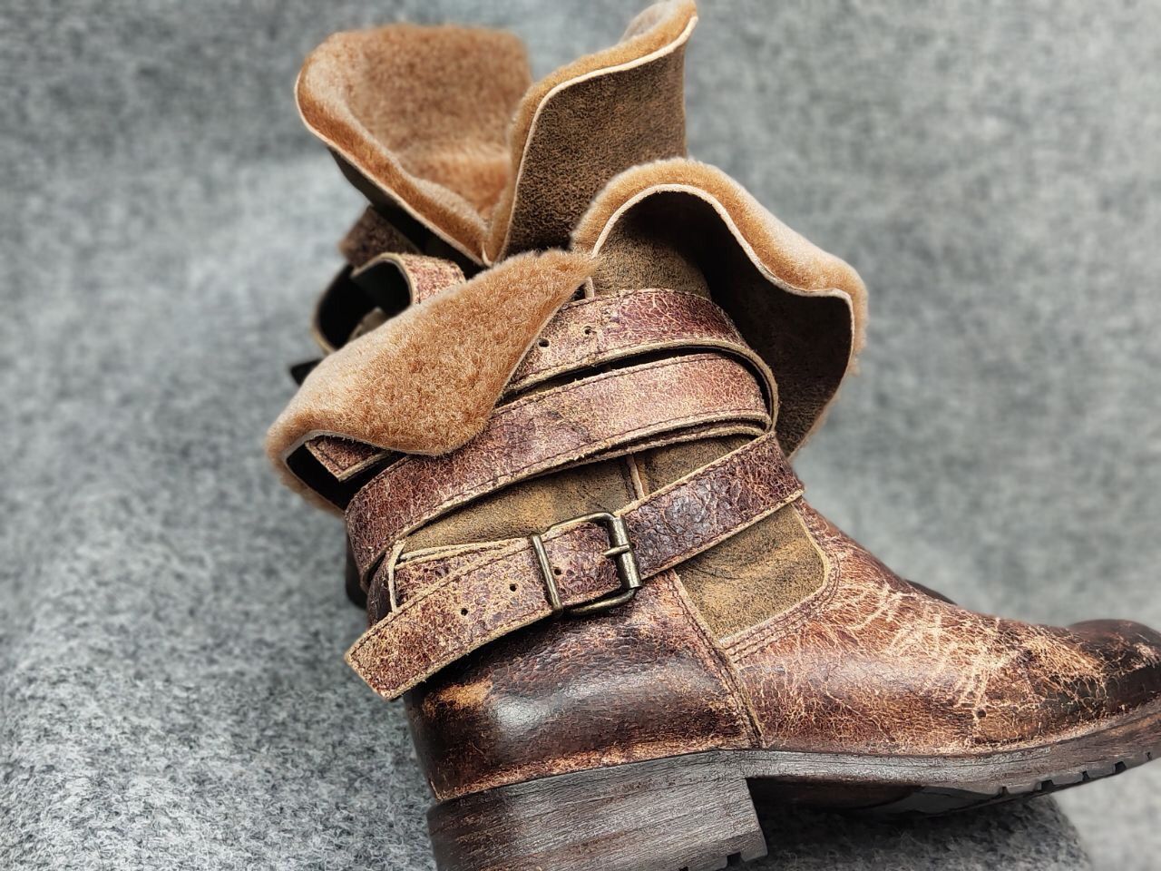 Sendra Sendra handmade design Ankle Brown Leather Womens fur boots Size US 7 / IT 37 - 16 Thumbnail