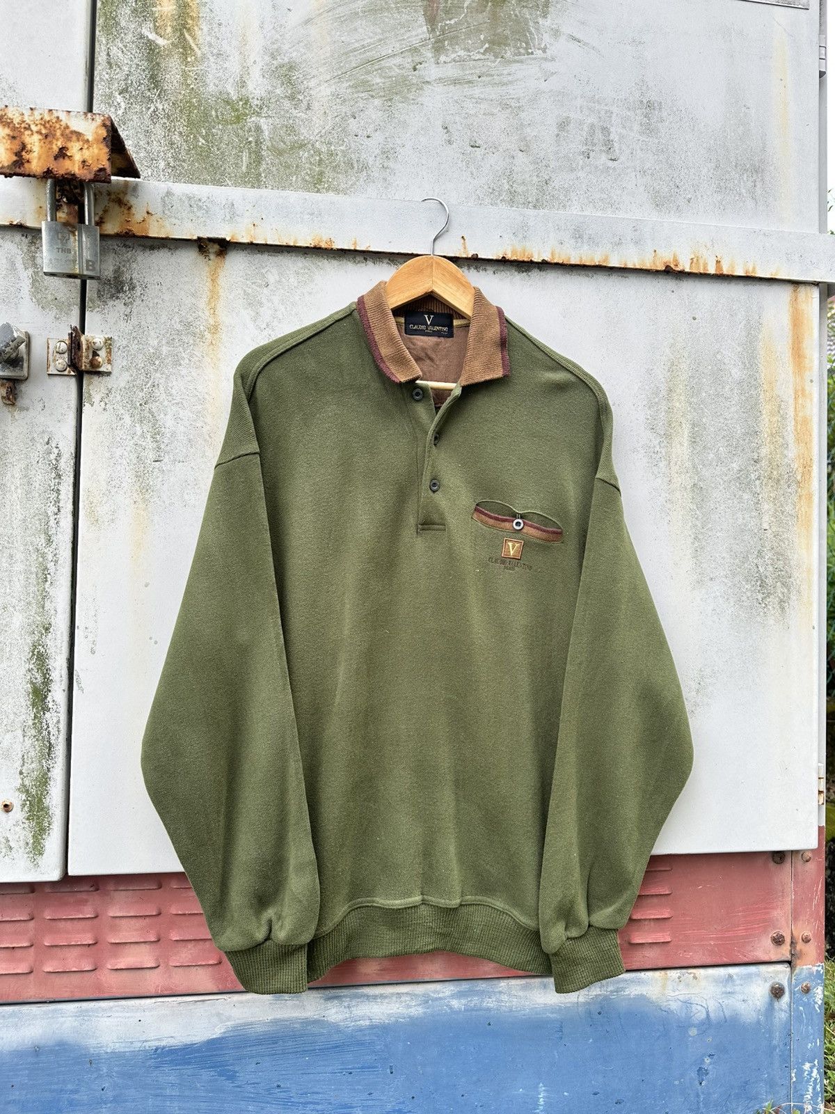 Valentino 👹Claudio Valentino Italy Olive Green Long Sleeves Polo Size US L / EU 52-54 / 3 - 3 Thumbnail