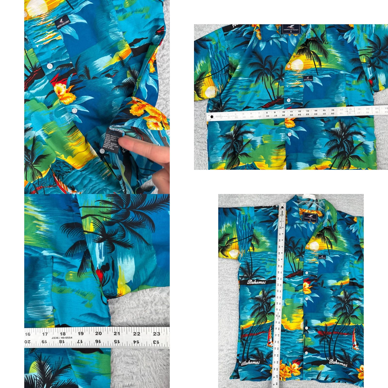 Esprit American Esprit Shirt Men Small Blue Floral Palm Sailboat Polyester Hawaiian Button-Up Short Sleeve Mens Size US S / EU 44-46 / 1 - 8 Thumbnail